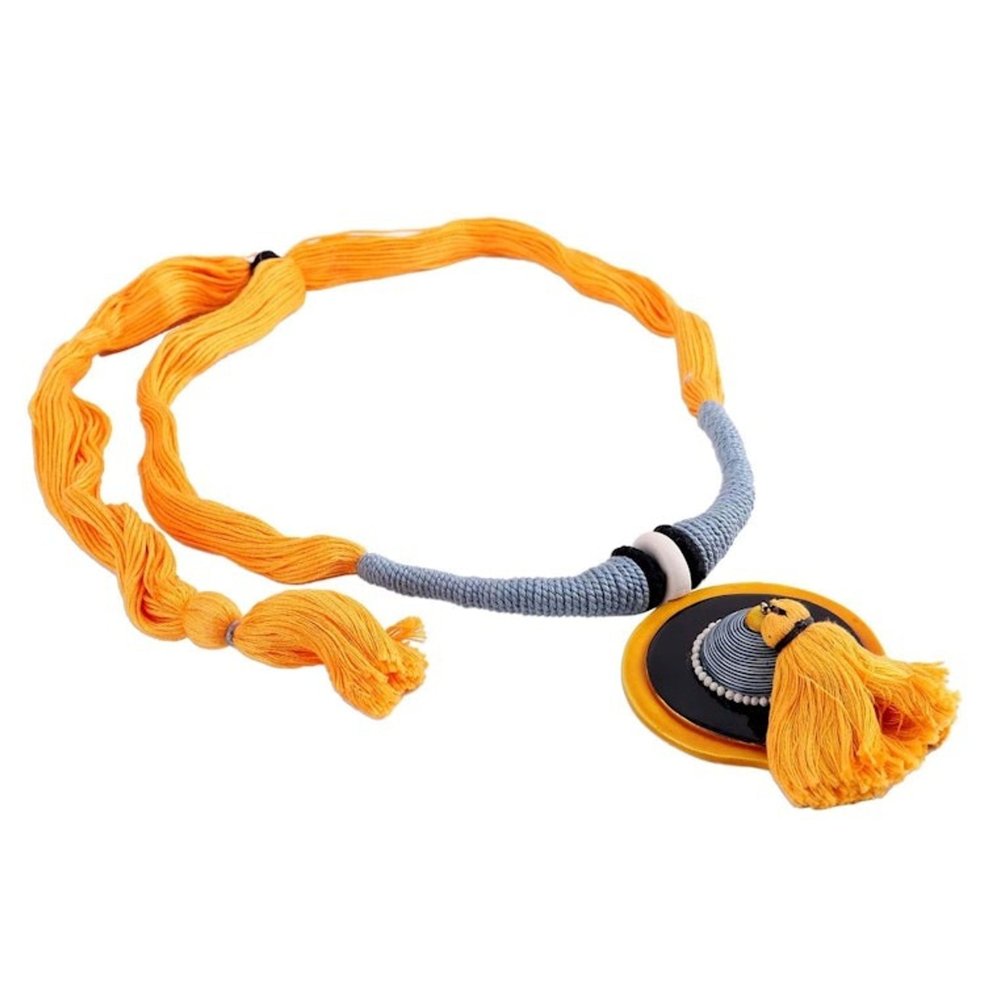 Marigold Ceramic and Cotton Pendant Necklace from India 'Sunset in Kolkata'