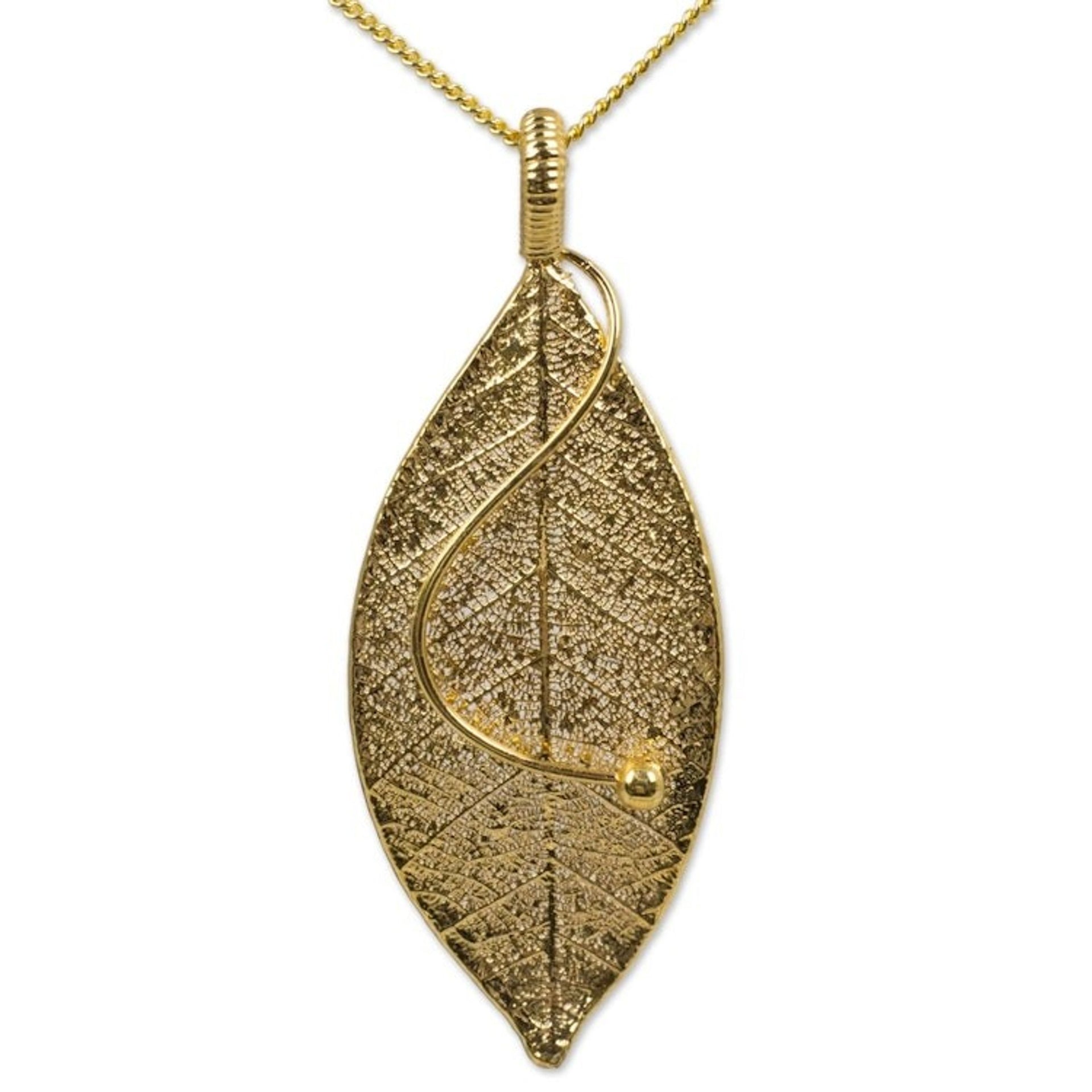 Gold Plated Leaf Pendant Necklace 'Forest Solo'