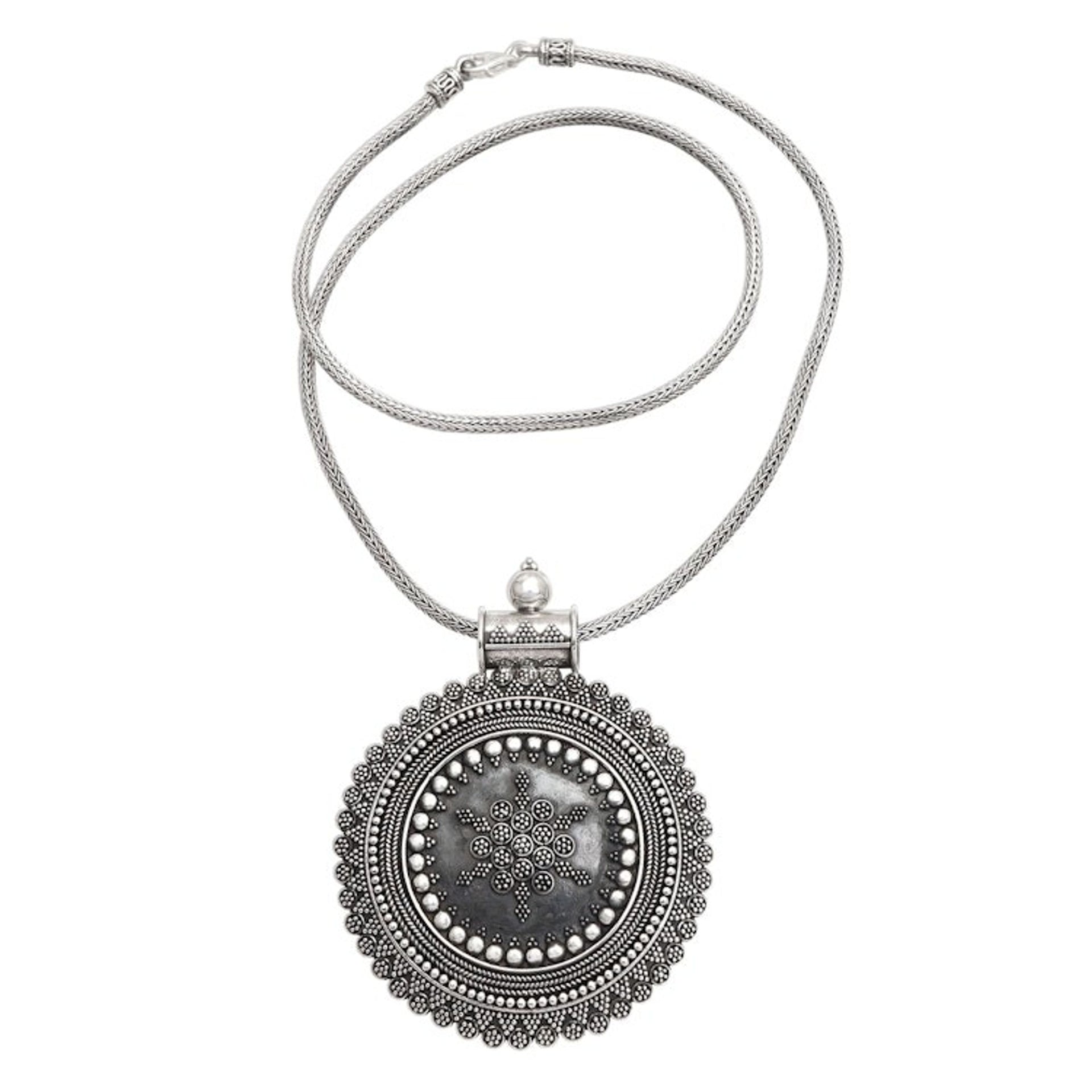 Traditional Balinese Shield Sterling Silver Pendant Necklace 'Kraton Shield'