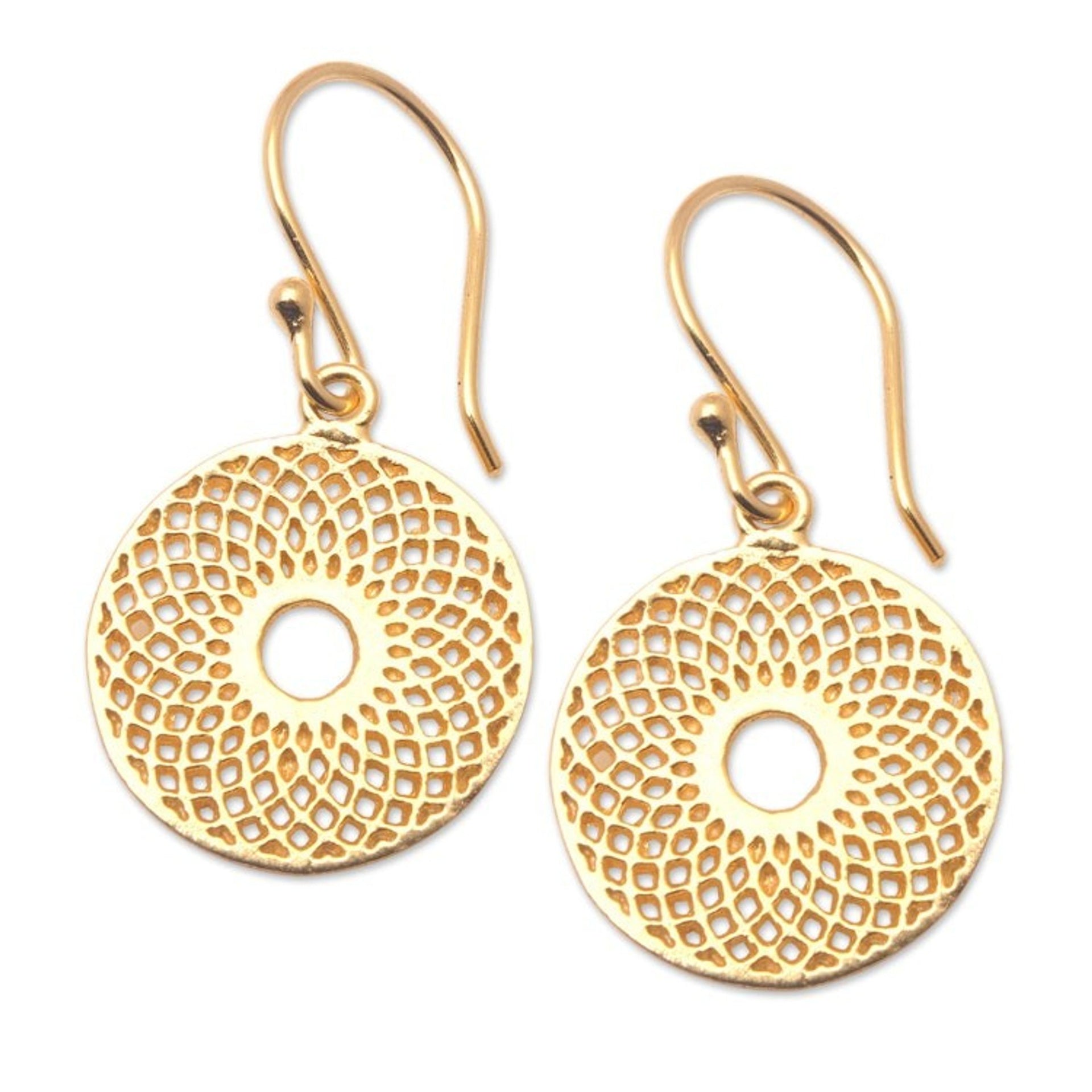 18k Gold-Plated Floral Geometric Round Dangle Earrings 'Golden Mirage'