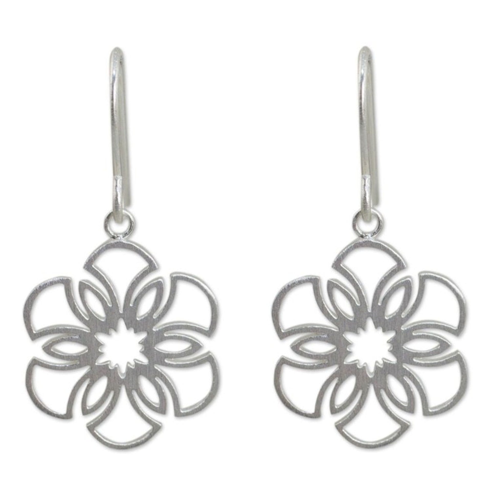 Women's Sterling Silver Earrings Artisan Jewelry 'Frozen Snowflakes'