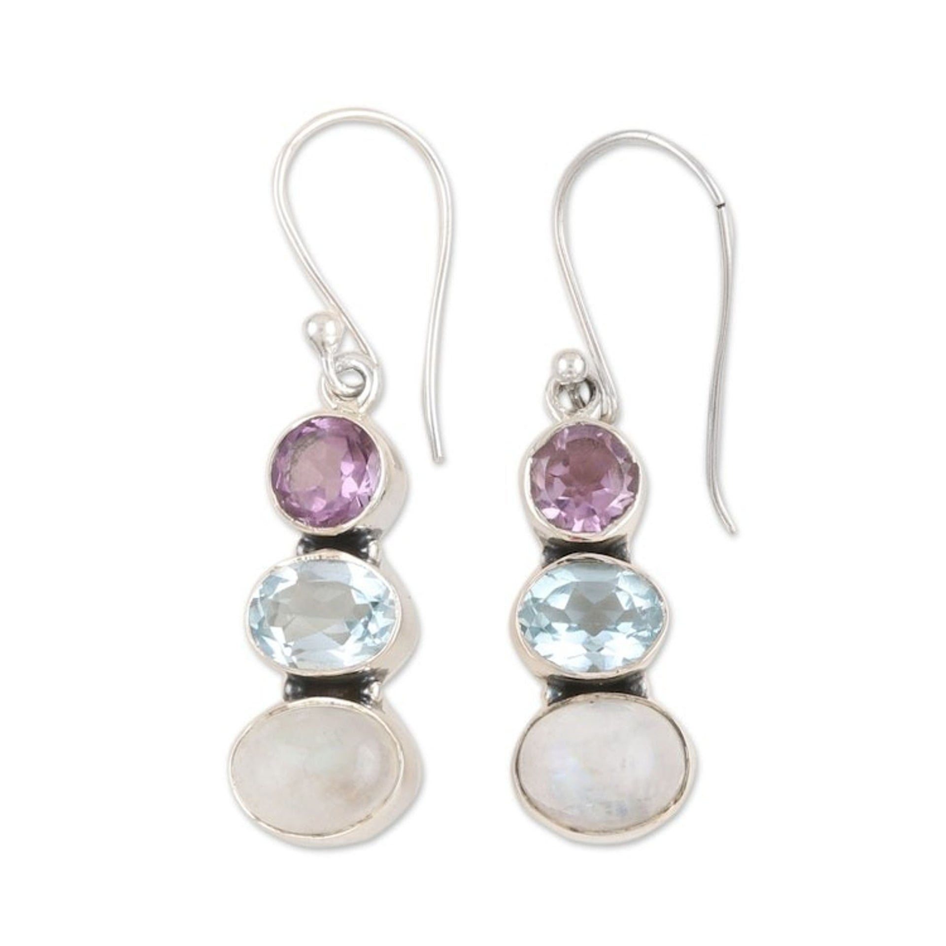 Multi-Gemstone and Sterling Silver Dangle Earrings 'Terrific Trio'