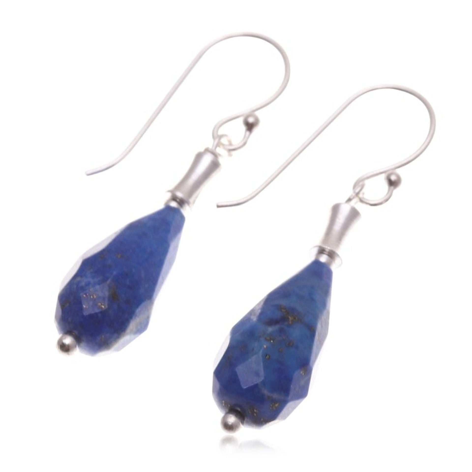 Silver Dangle Earrings with Drop-Shaped Lapis Lazuli Stones 'Blue Dew Drop'