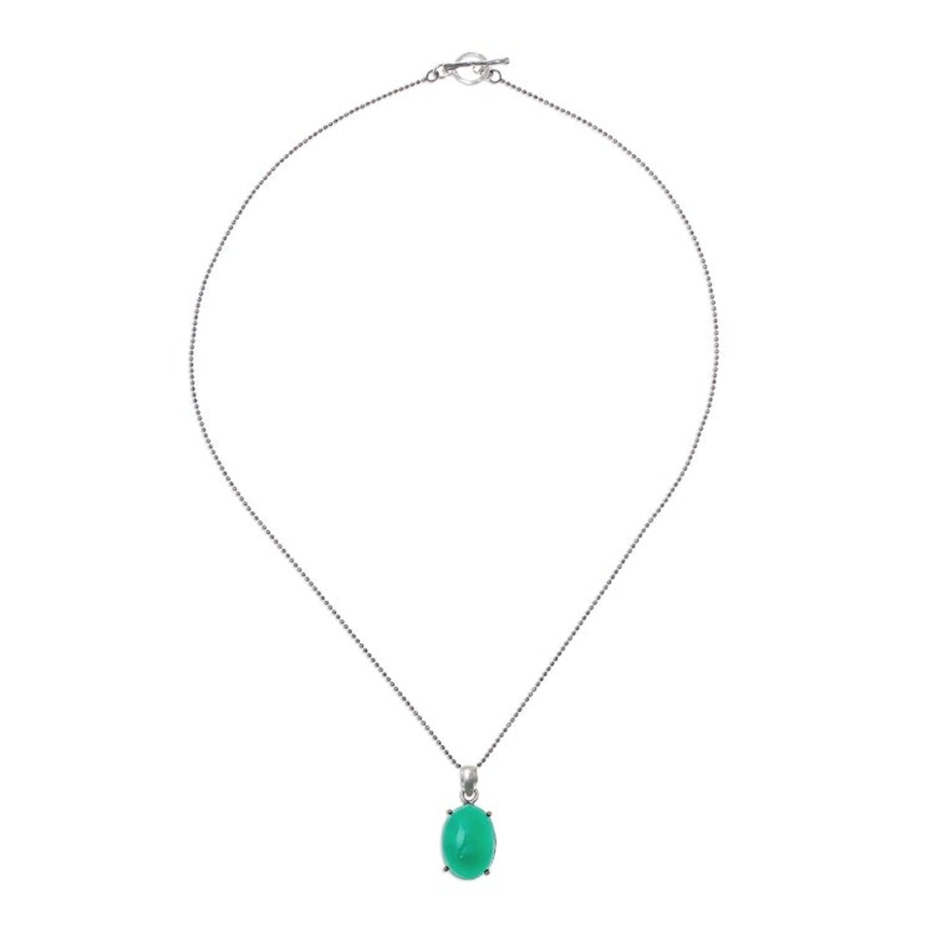 Green Onyx Oval and Sterling Silver Pendant Necklace 'Shamrock Pool'