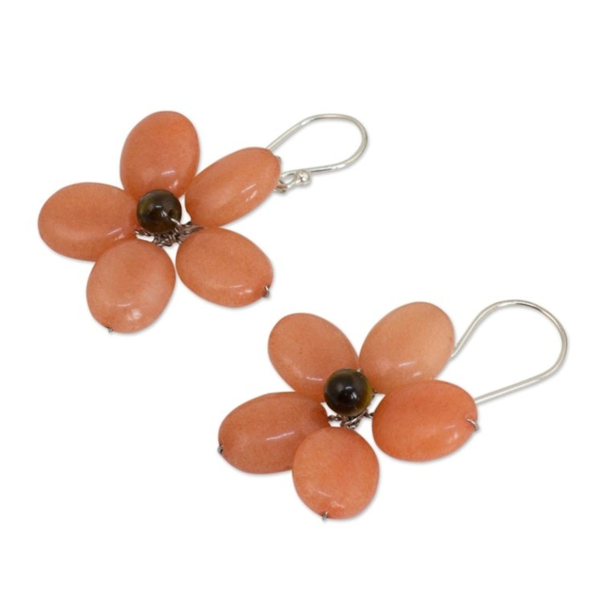 Handcrafted Thai Quartz Tiger Eye Flower Earrings 'Ginger Chang Mai Flower'