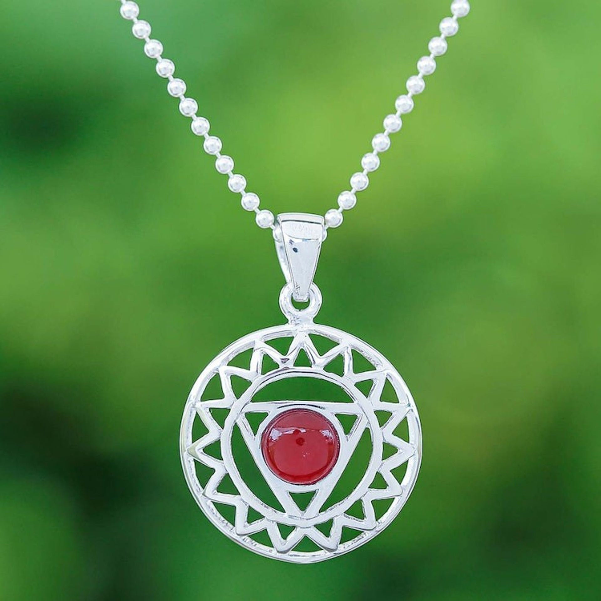 Star and Geometric-Themed Carnelian Pendant Necklace 'Triangle of Courage'