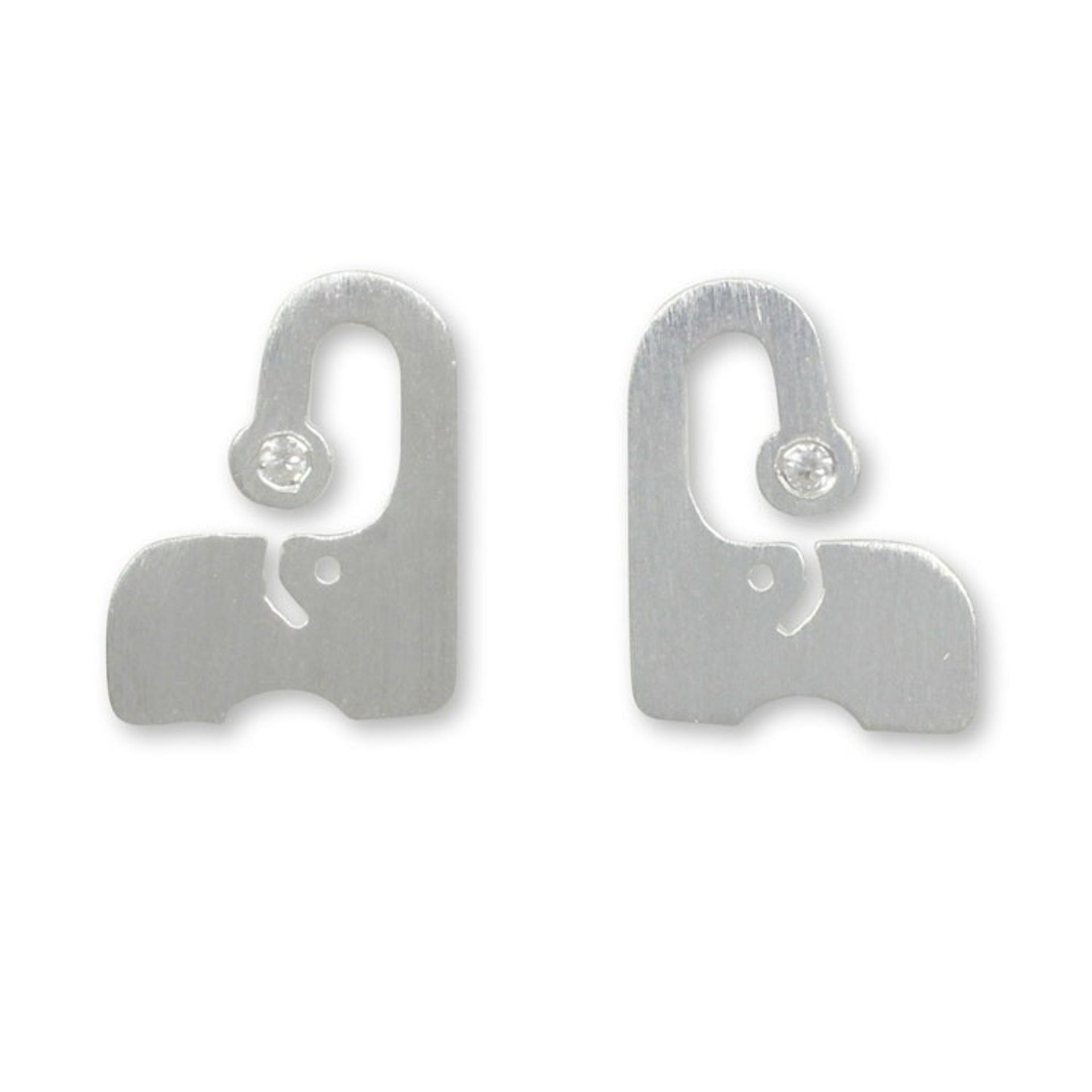 Thai Brushed Silver Elephant Button Earrings with CZ 'Elephants Sparkle'
