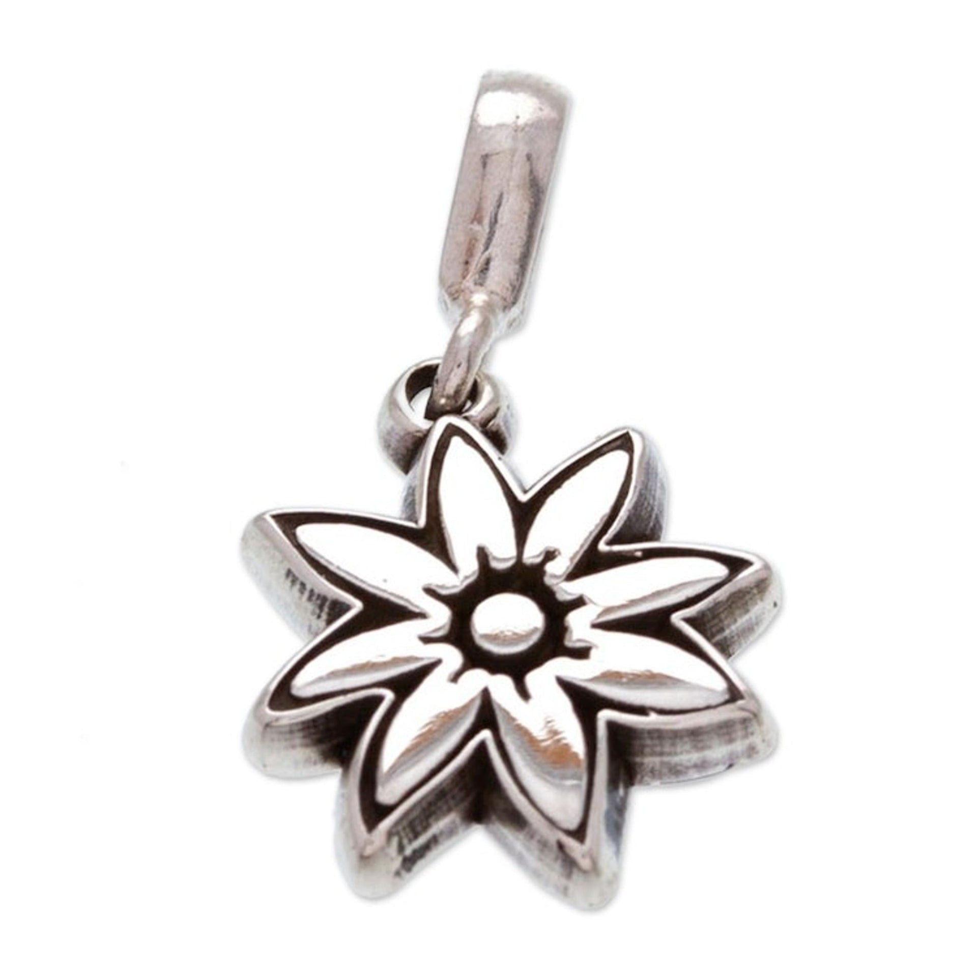 Flower-Themed Taxco Sterling Silver Pendant from Mexico 'Floral Finesse'