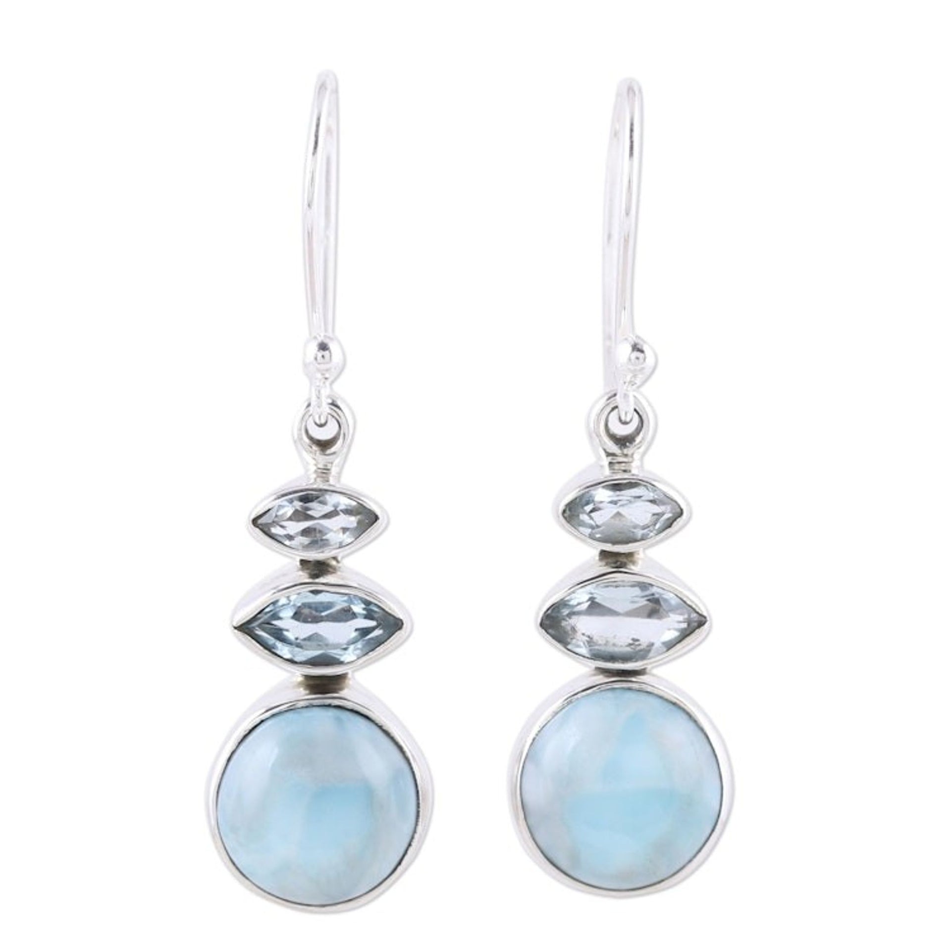 Larimar and Blue Topaz Dangle Earrings from India 'Peaceful Dazzle'
