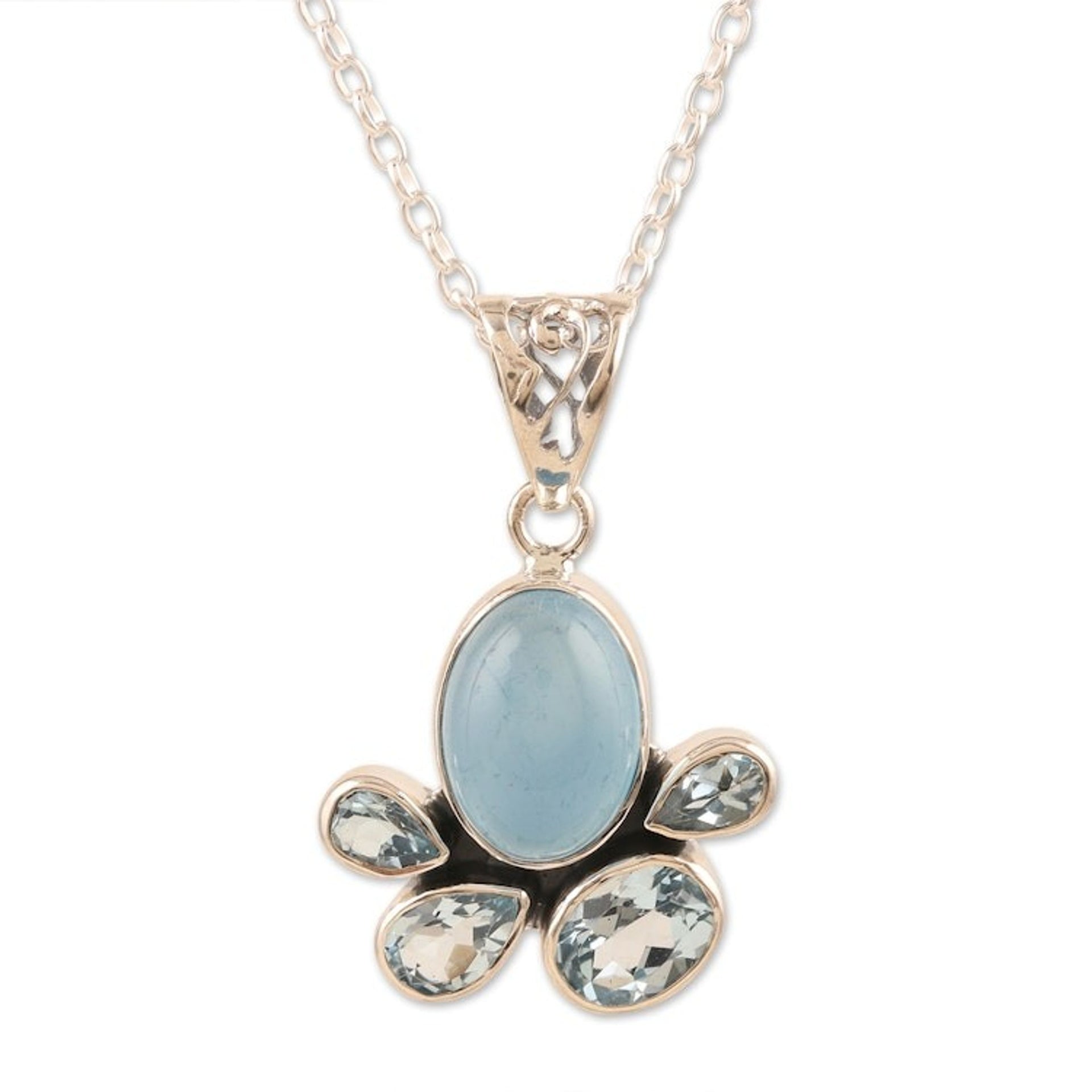Handmade Chalcedony and Blue Topaz Pendant Necklace 'Upper Stratosphere'