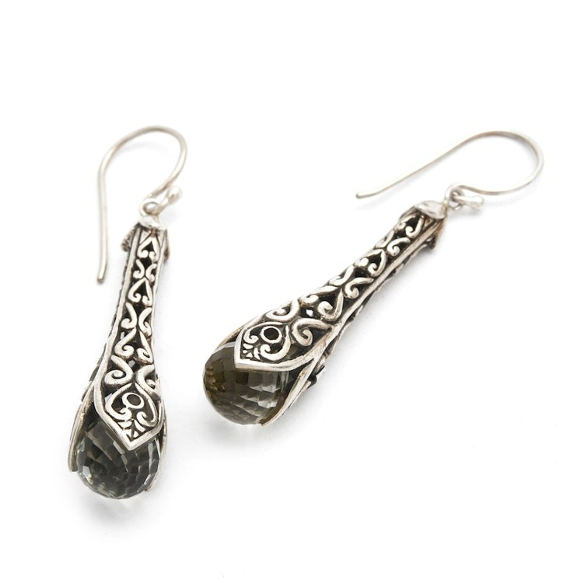 925 Sterling Silver and Prasiolite Dangle Earrings from Bali 'Misty Spirals'