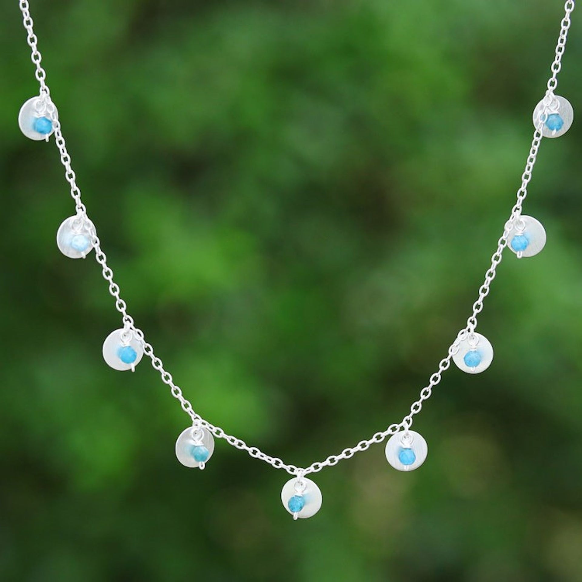 Matte Sterling Silver and Apatite Charm Necklace 'Everyday Intellectual'
