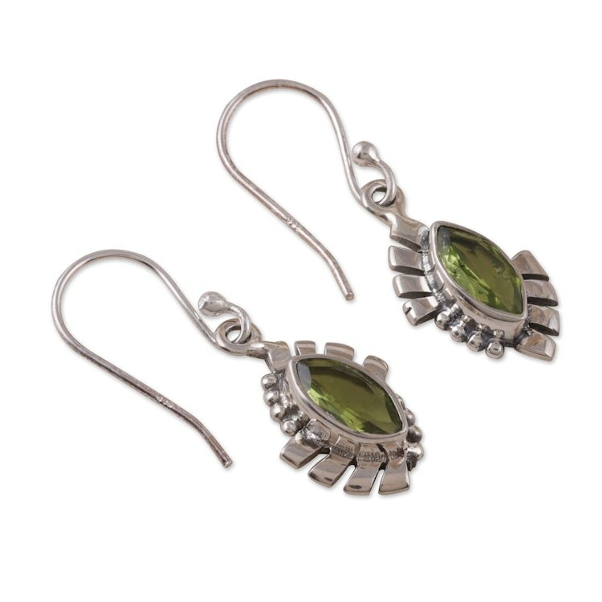 Polished Geometric Sterling Silver Peridot Dangle Earrings 'Fortunate Eyes'