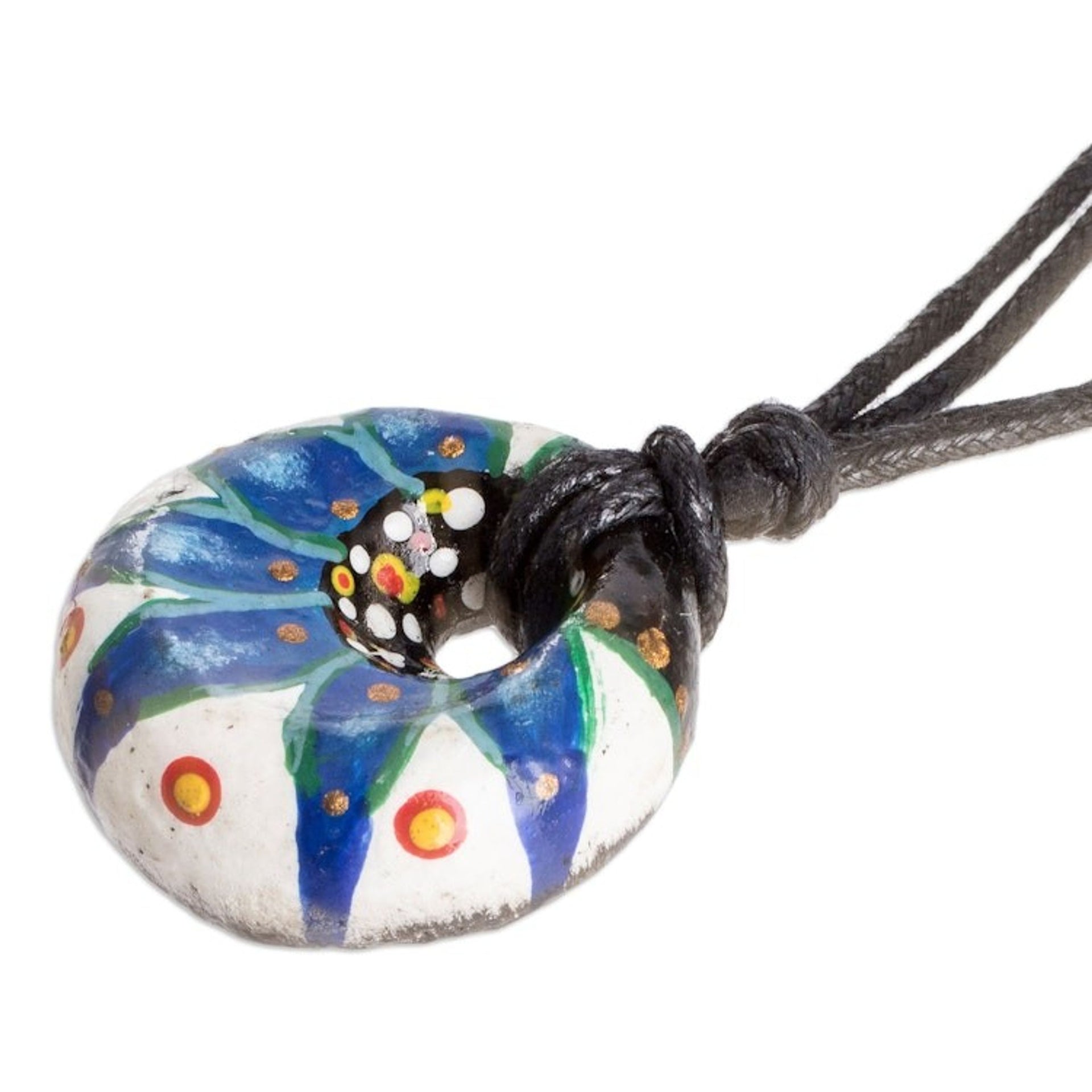 Blue Ceramic Pendant Necklace with Adjustable Cotton Cord 'Heaven's Blue Grace'