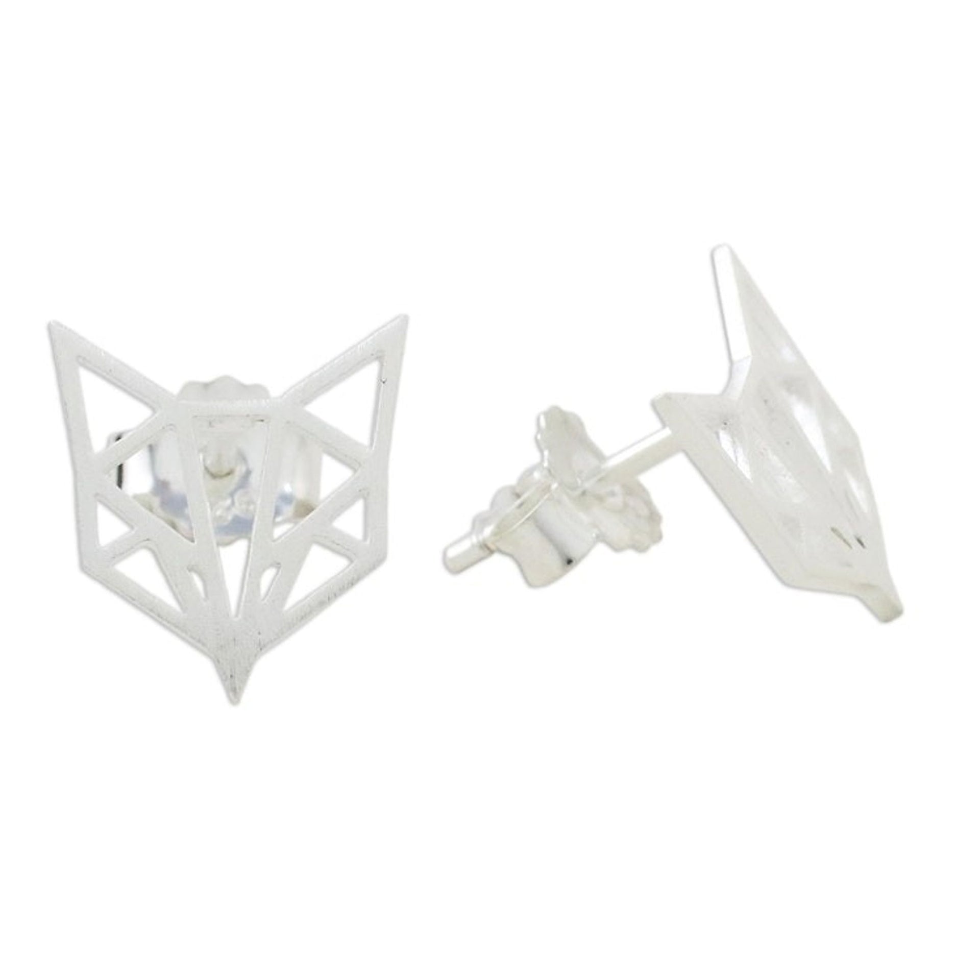Handmade Fox Stud Earrings 925 Sterling Silver Thailand 'Fox Face'