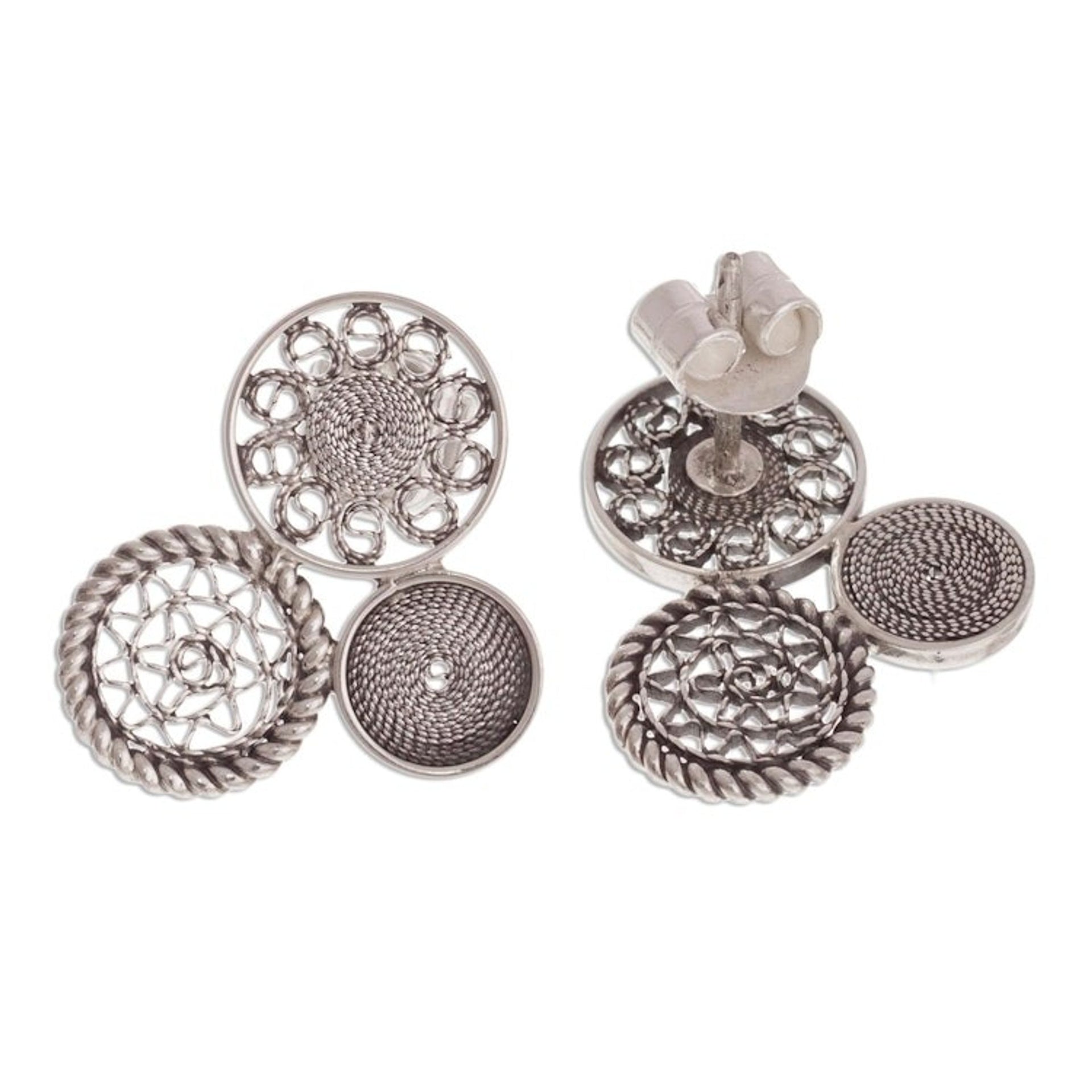 Circle Pattern Sterling Silver Filigree Drop Earrings 'Colonial Circles'