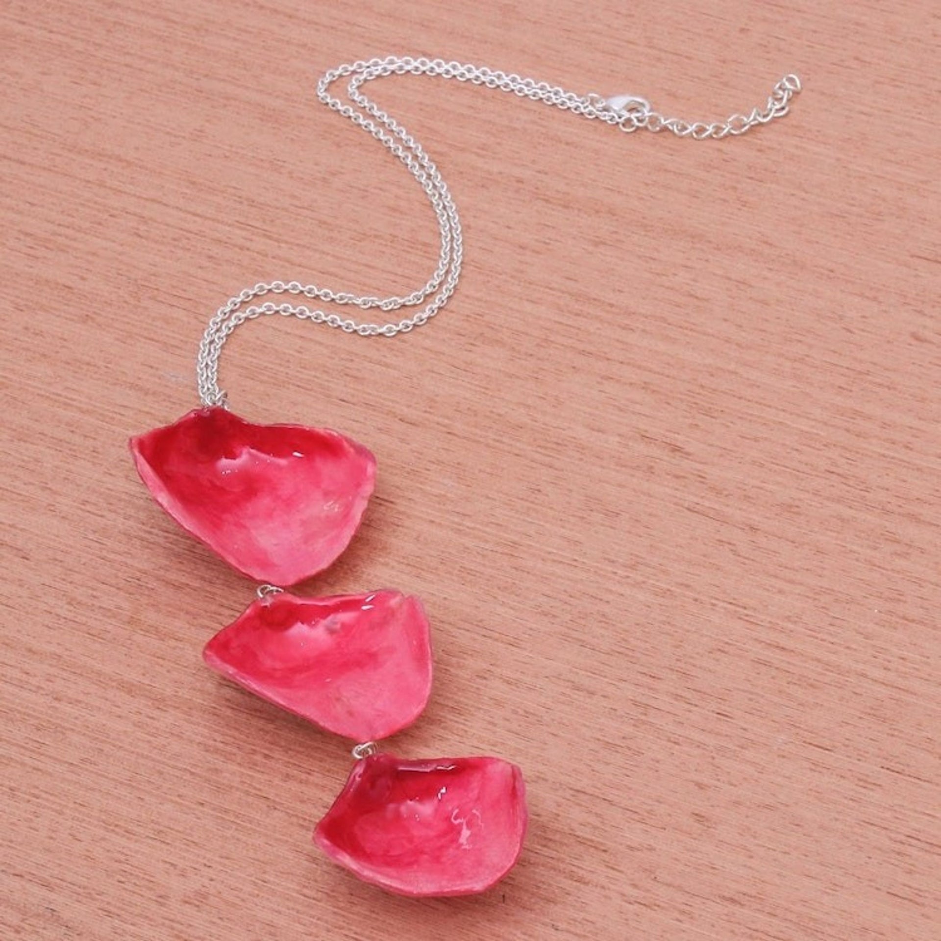 Red Natural Rose Petal Necklace from Thailand 'Pretty Red Petals'