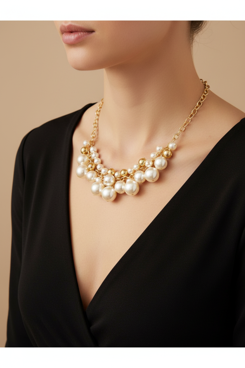 18k Gold-Plated Pearl Cluster Gala Necklace