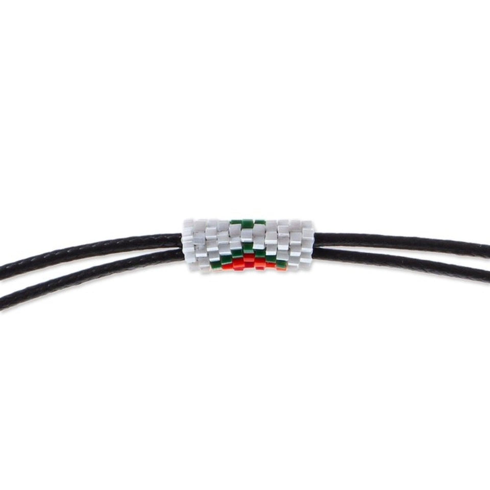 Beadwork Day of the Dead White Skull Huichol Necklace 'White Skeleton'