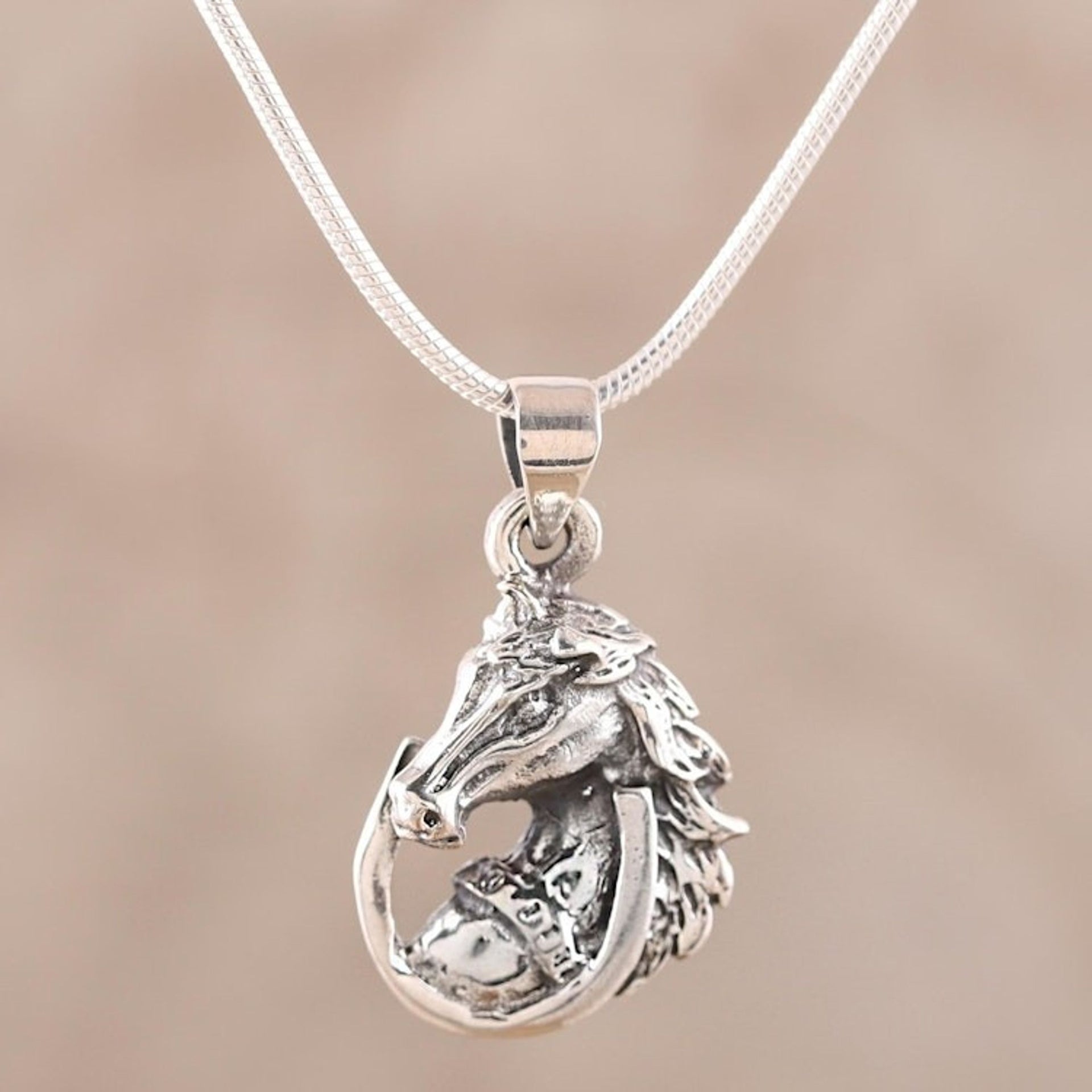 Men's Sterling Silver Horse Pendant Necklace from India 'Lucky Horse'