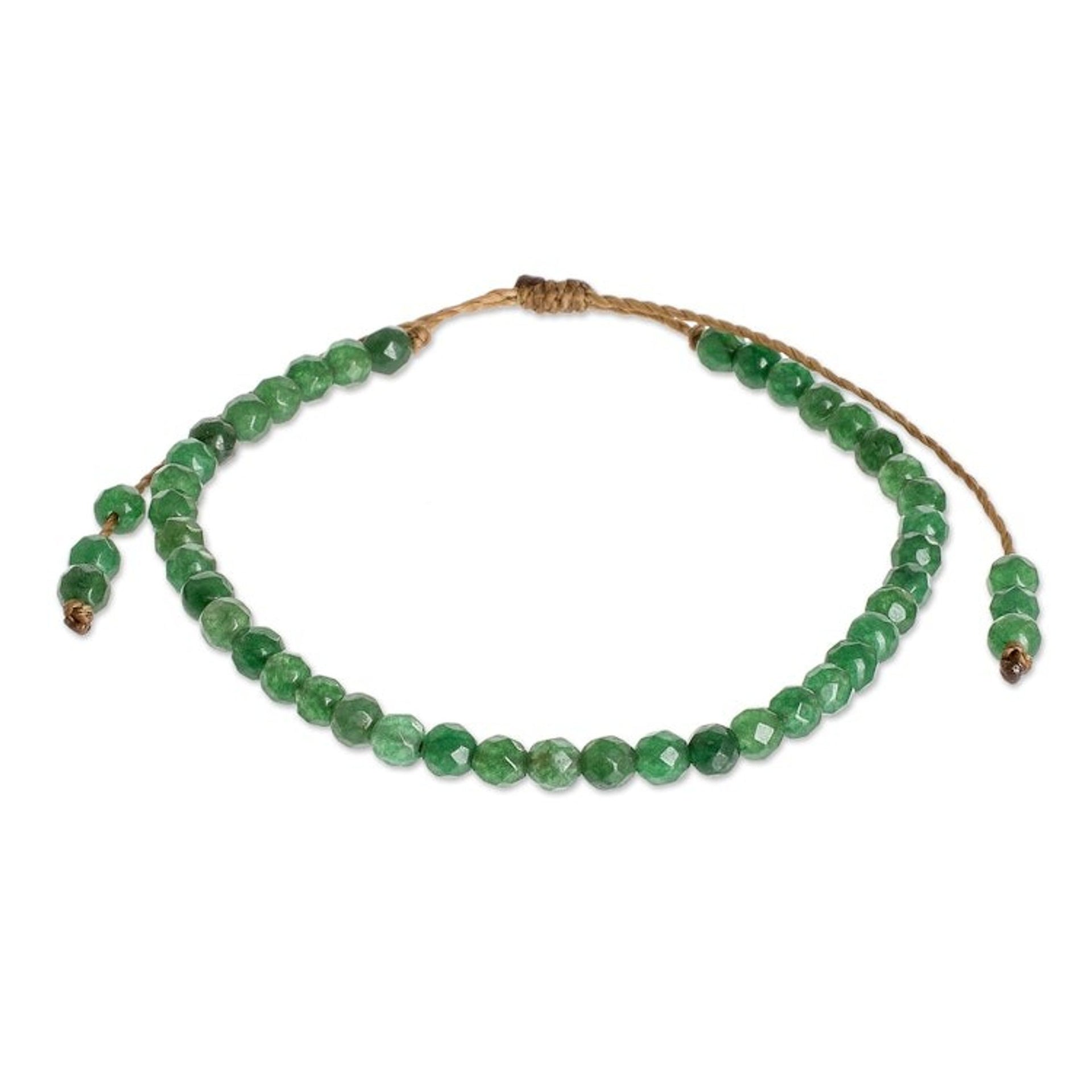 Dark Green Jasper Beaded Bracelet with Sliding Knot 'Rainforest Wrap'