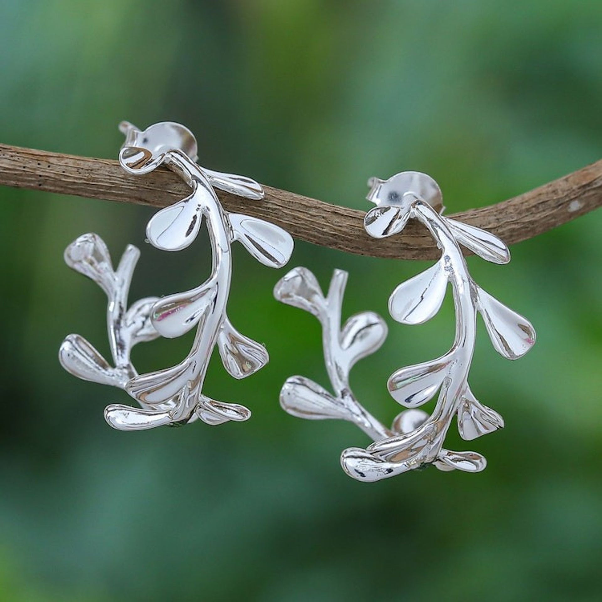 Sterling Silver Half-Hoop Olive Earrings Crafted in Thailand 'Silver Olives'
