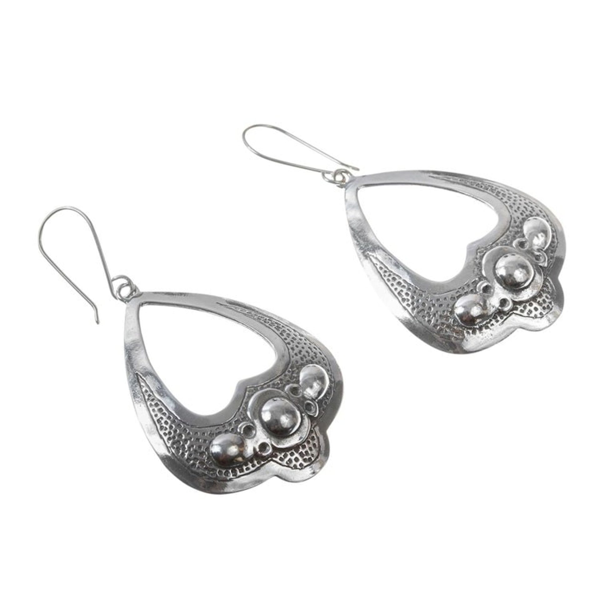Hand Cast Sterling Silver Dangle Earrings 'Mysterious Moment'
