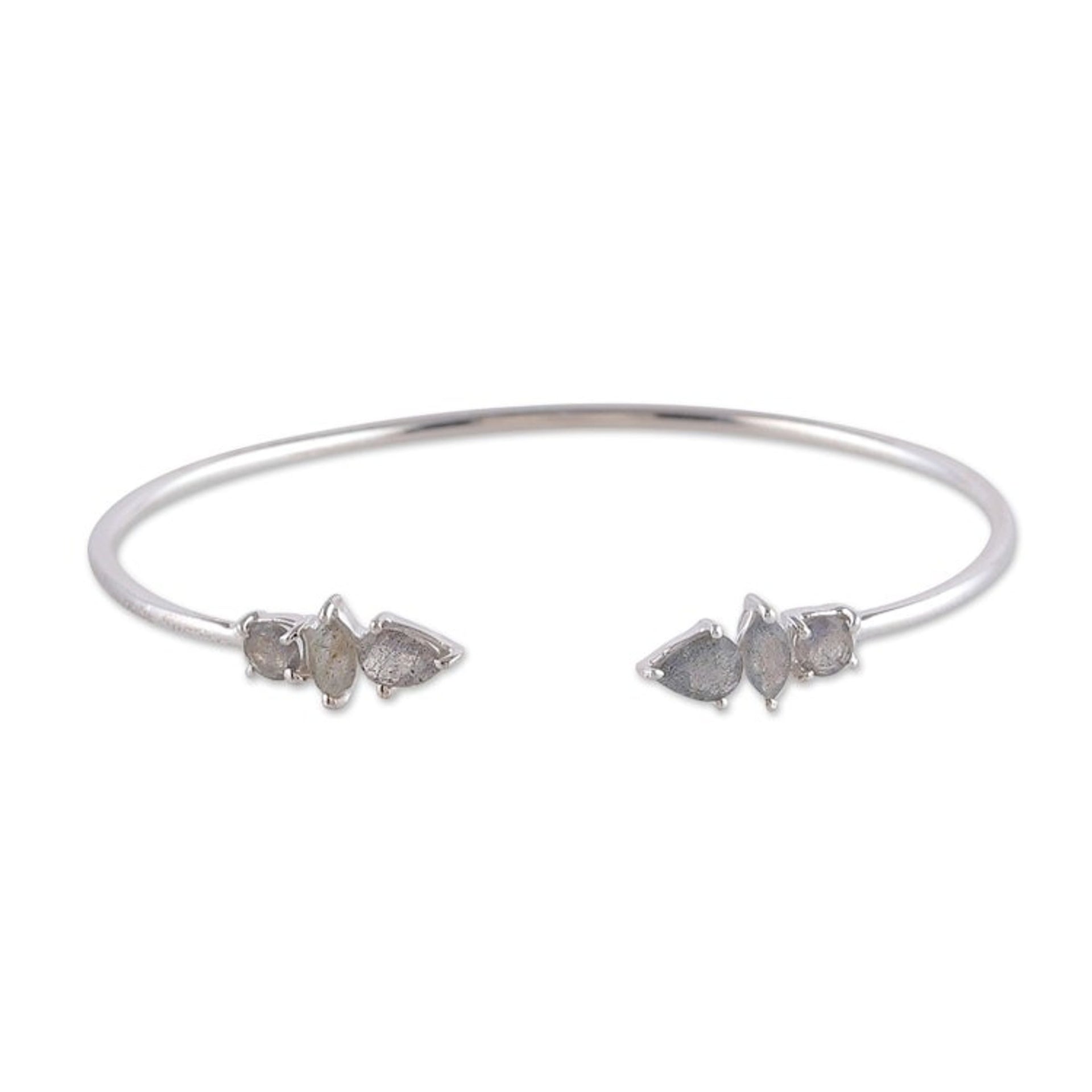 Sterling Silver Cuff Bracelet with Labradorite Gemstones 'Nocturnal Bliss'