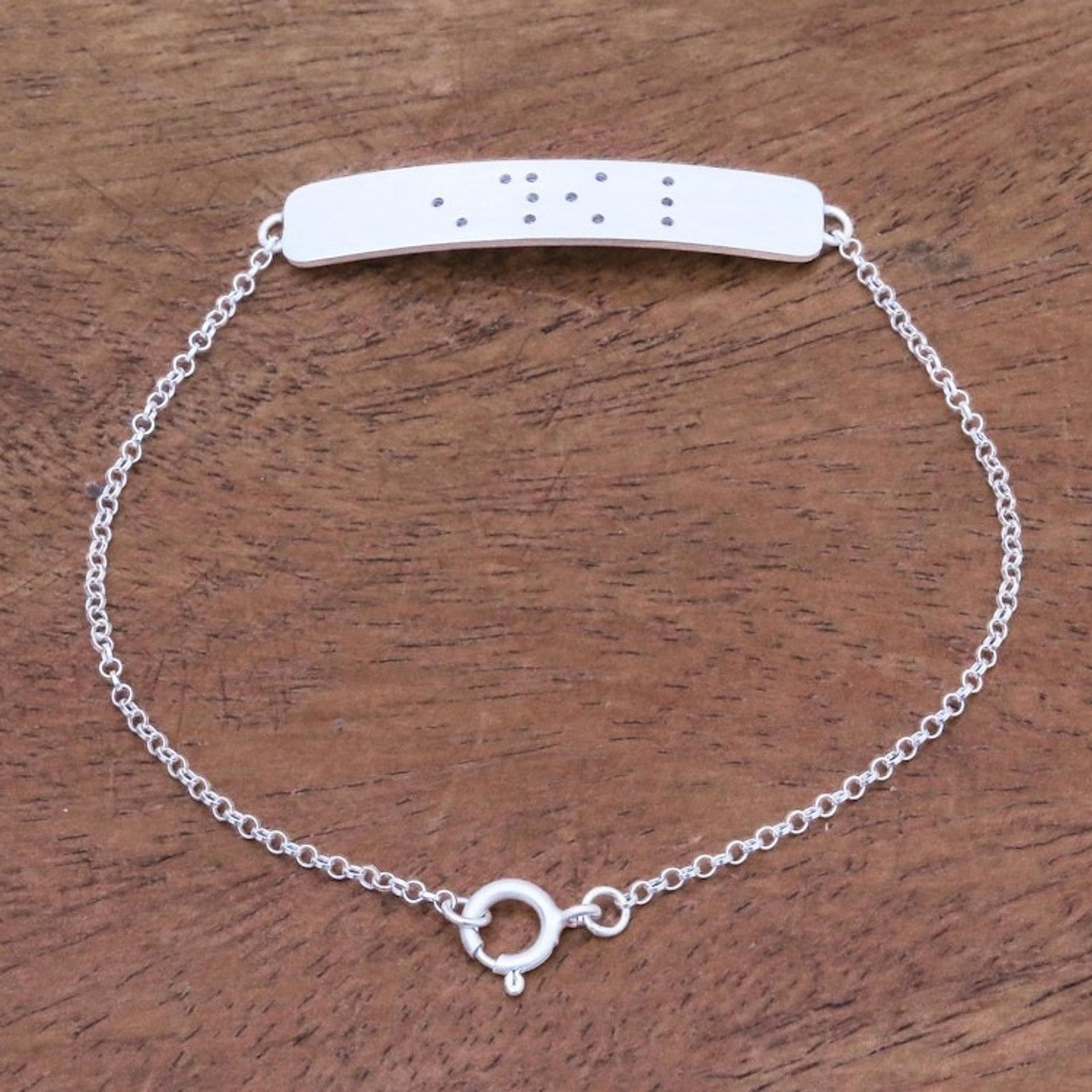 Love-Themed Braille Cutout Sterling Silver Pendant Bracelet 'Love Dots'