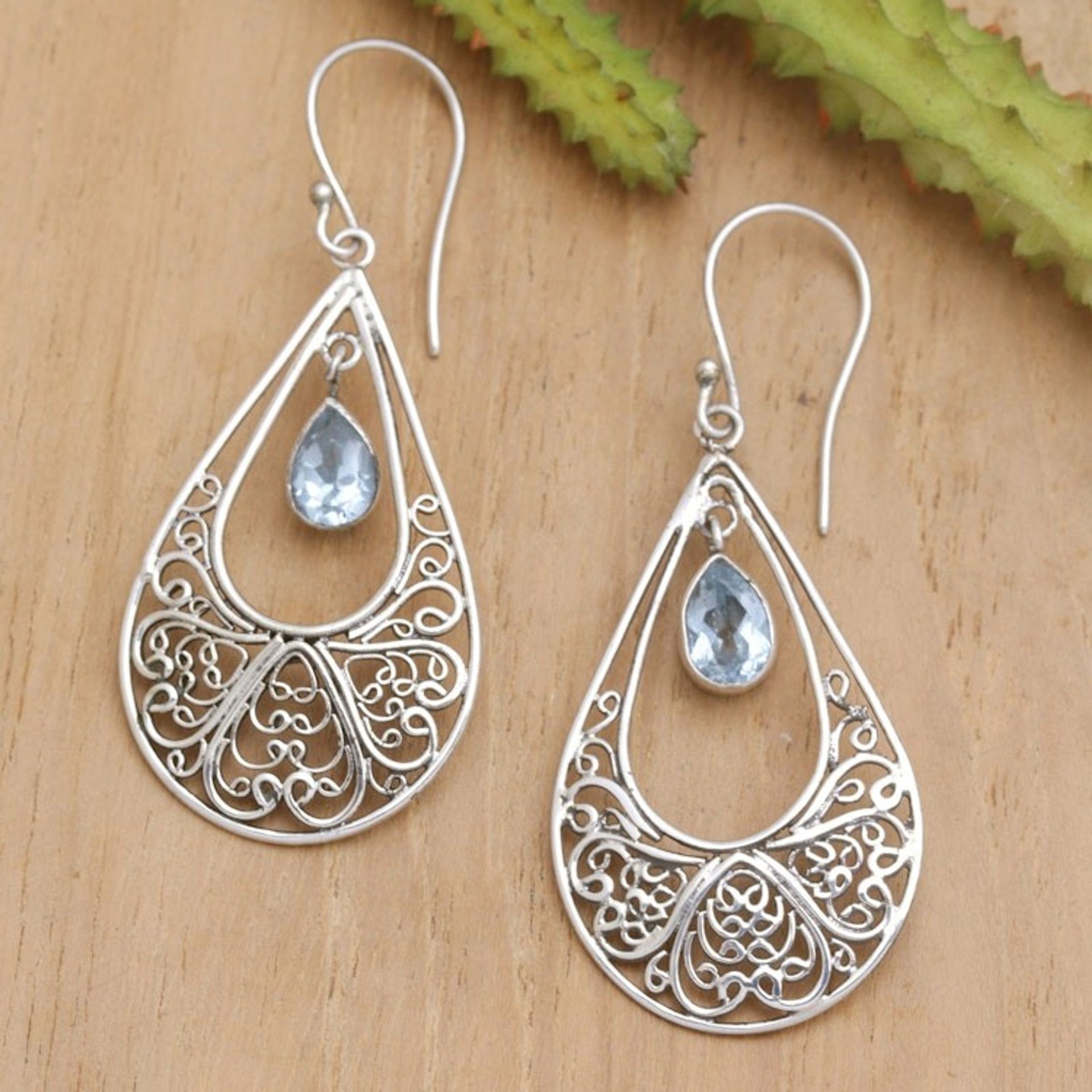 Polished Blue Topaz and Sterling Silver Dangle Earrings 'Ethereal Loyalty'
