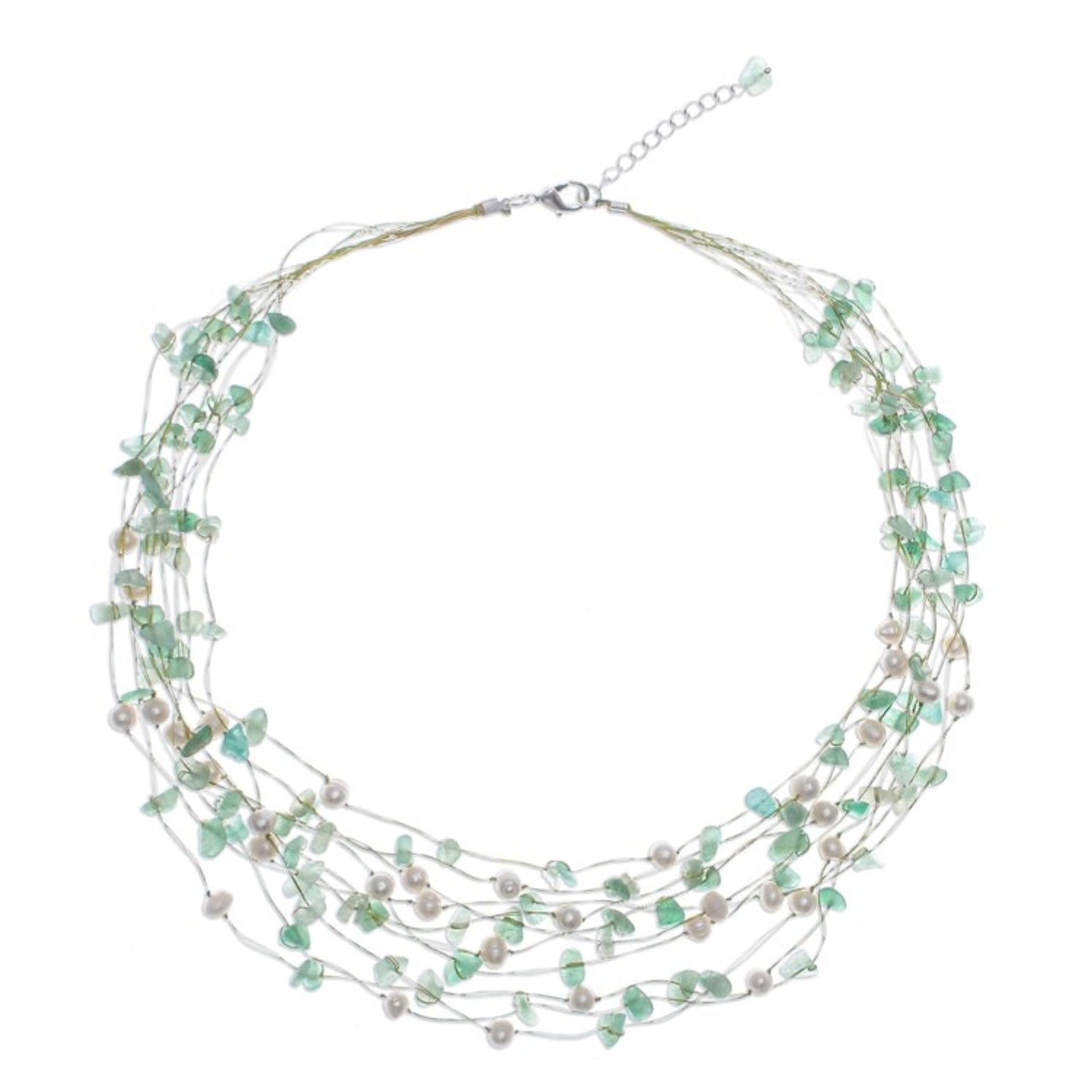 Handmade Aventurine and Cultured Pearl Waterfall Necklace 'Cascade in Mint'