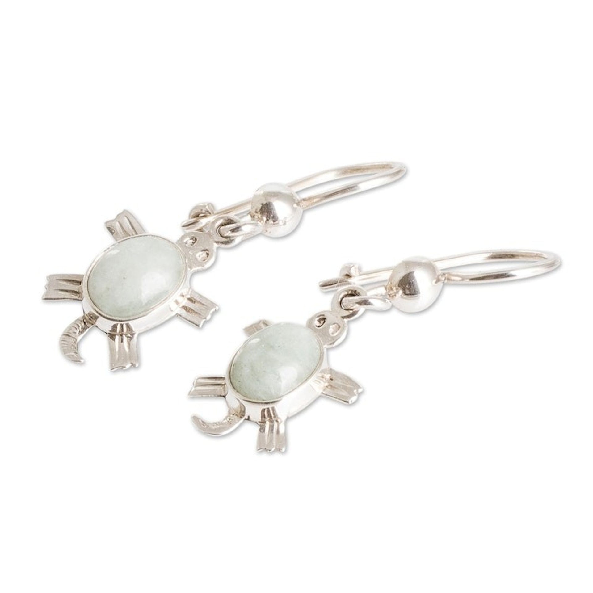 Sterling Silver Apple Green Jade Sea Turtle Dangle Earrings 'Apple Green Sea Turtle'