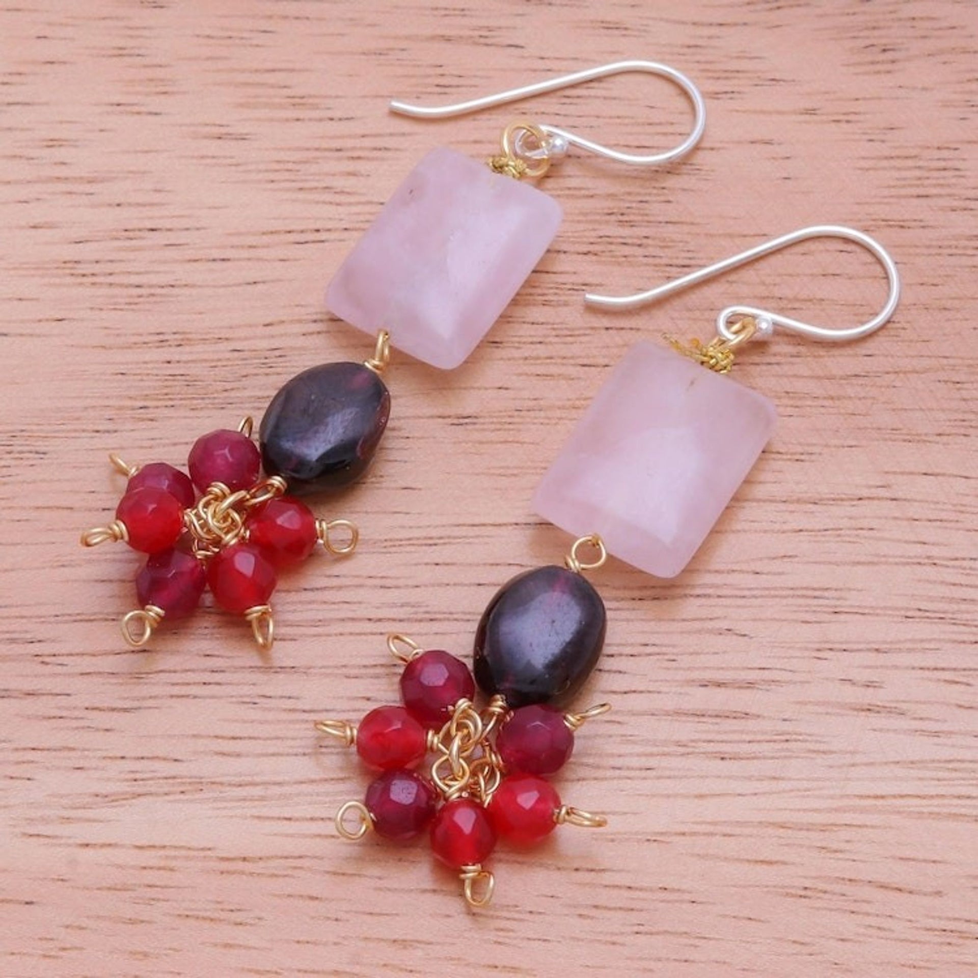Rose Quartz and Sterling Silver Dangle Earrings 'Pink Lover'