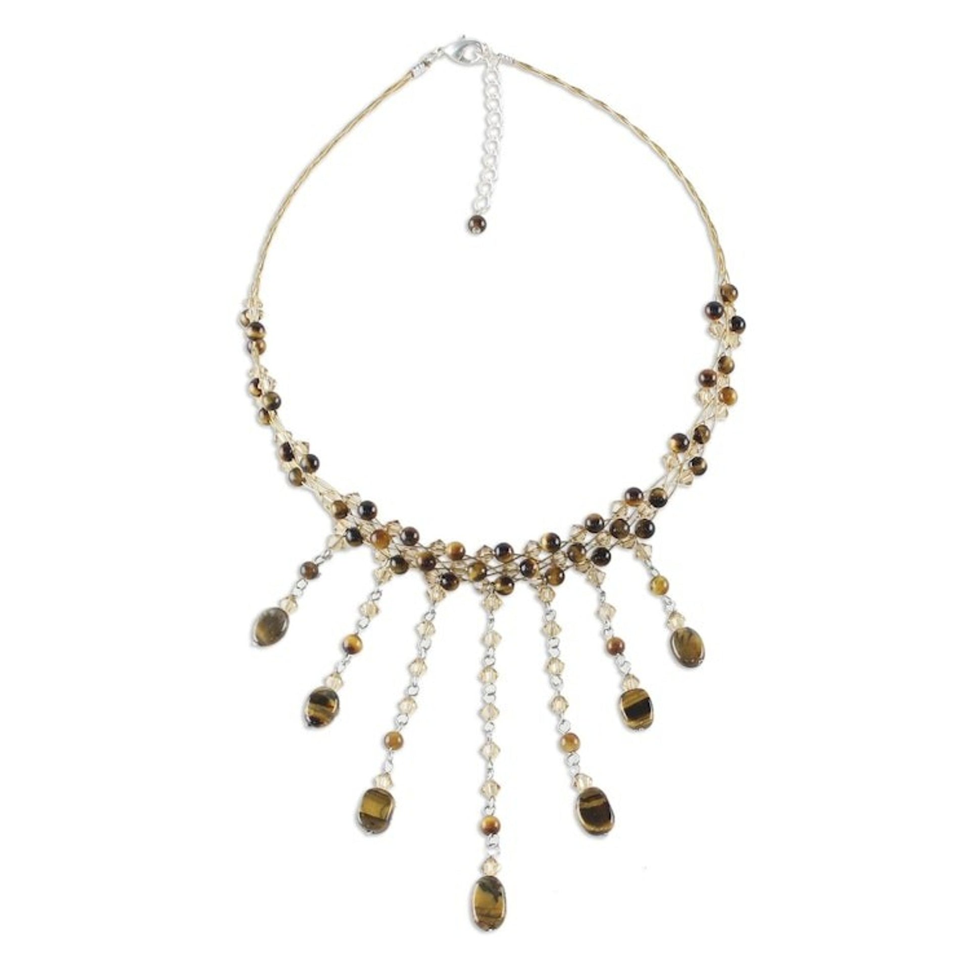 Tiger's Eye Waterfall Necklace 'Chestnut Shower'