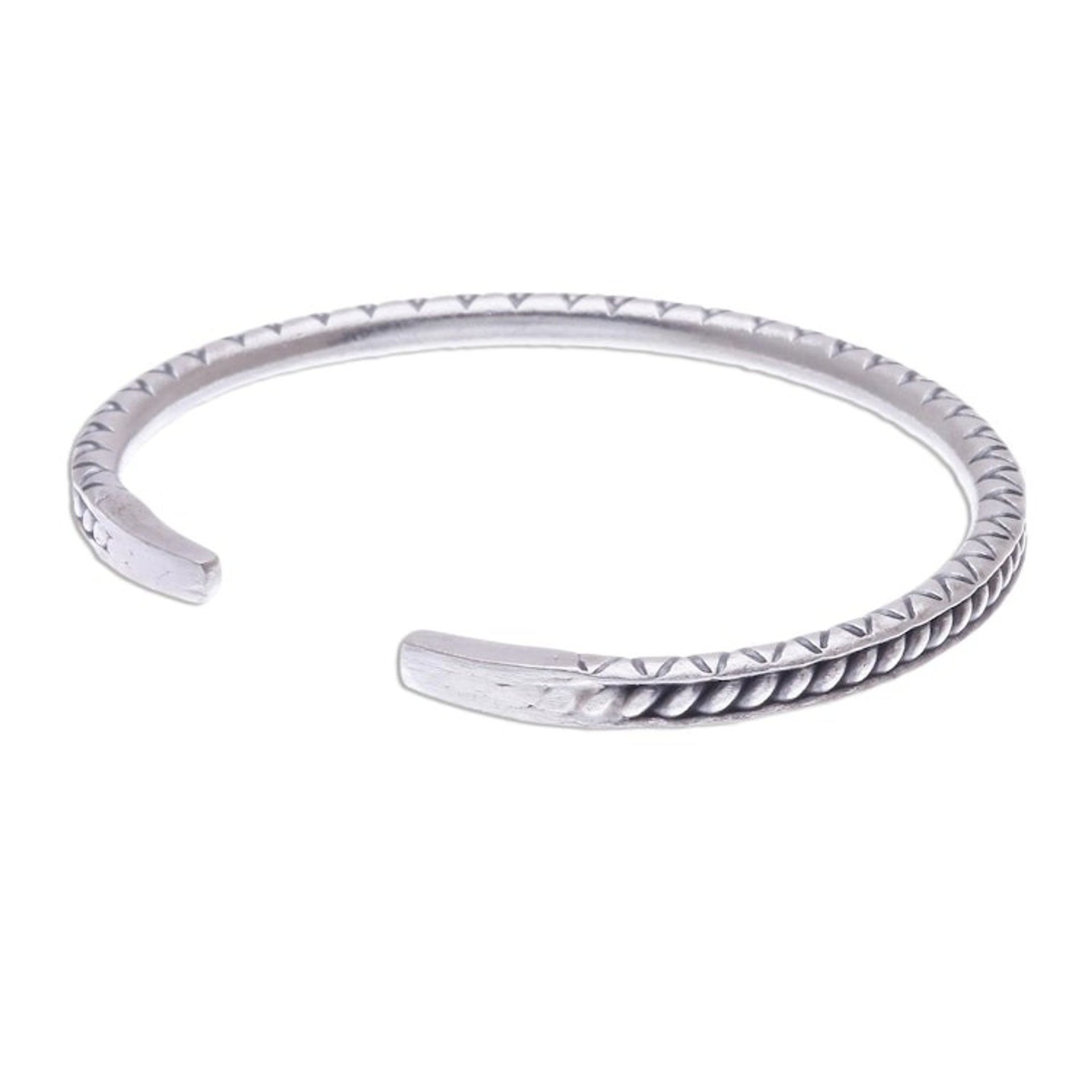 Hill Tribe Style Sterling Silver Cuff Bracelet 'Hill Tribe Trail'