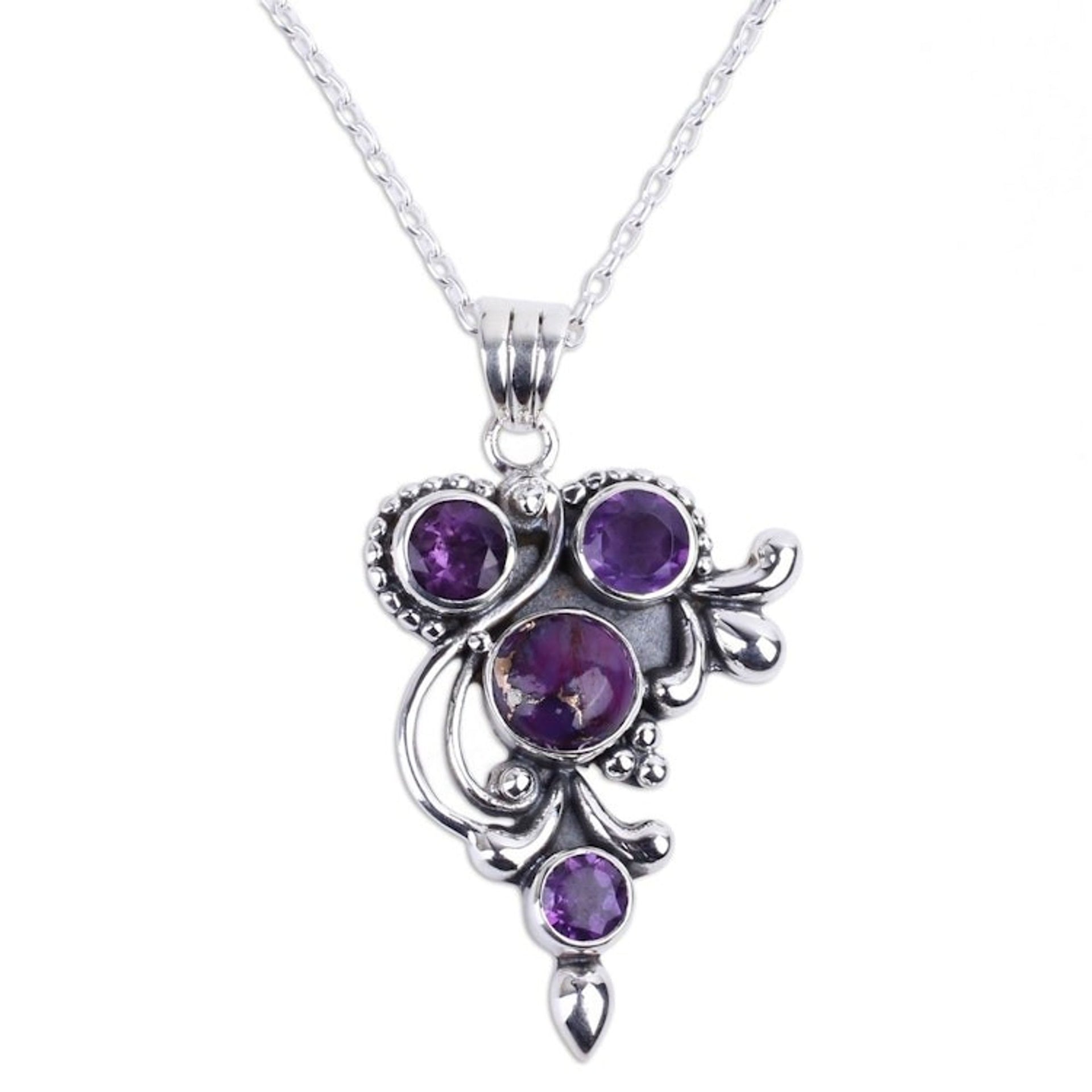 Handmade Amethyst and Sterling Silver Pendant Necklace 'Mystic Lilac Jaipur'