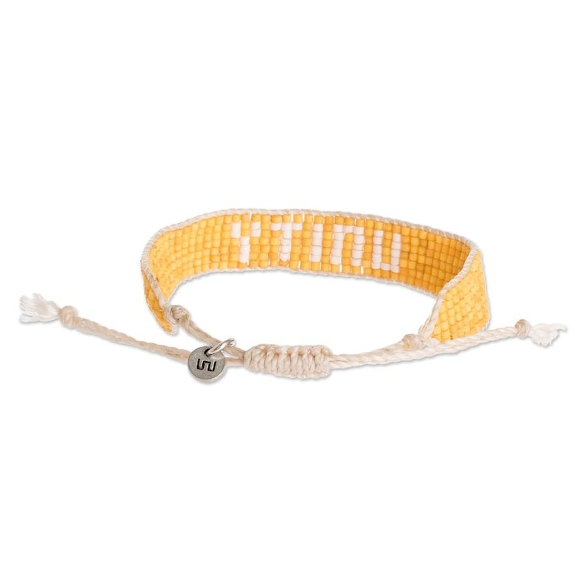 Yellow and White Glass Bead Bracelet Saying Unity 'Unity in Yellow'