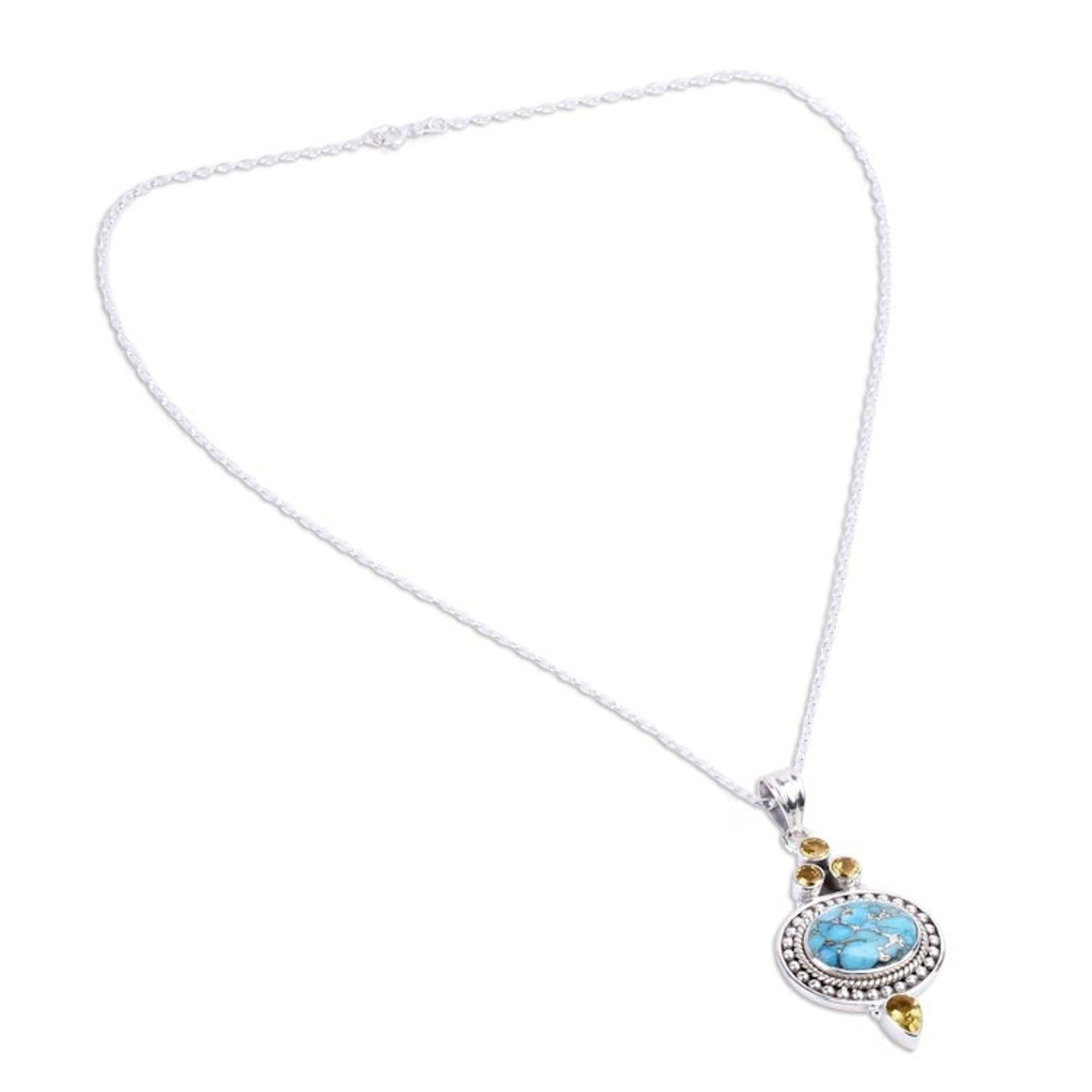 Citrine and Composite Turquoise Pendant Necklace 'Luminous Blue Sky'