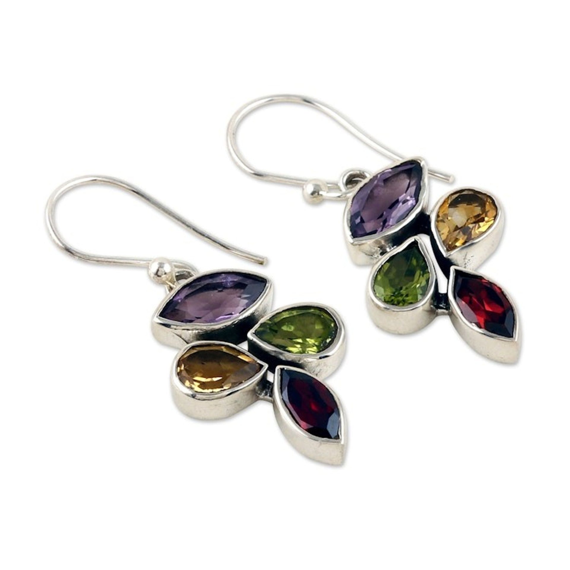 6.5-Carat Multi-Gemstone Sterling Silver Dangle Earrings 'Spring Explosion'