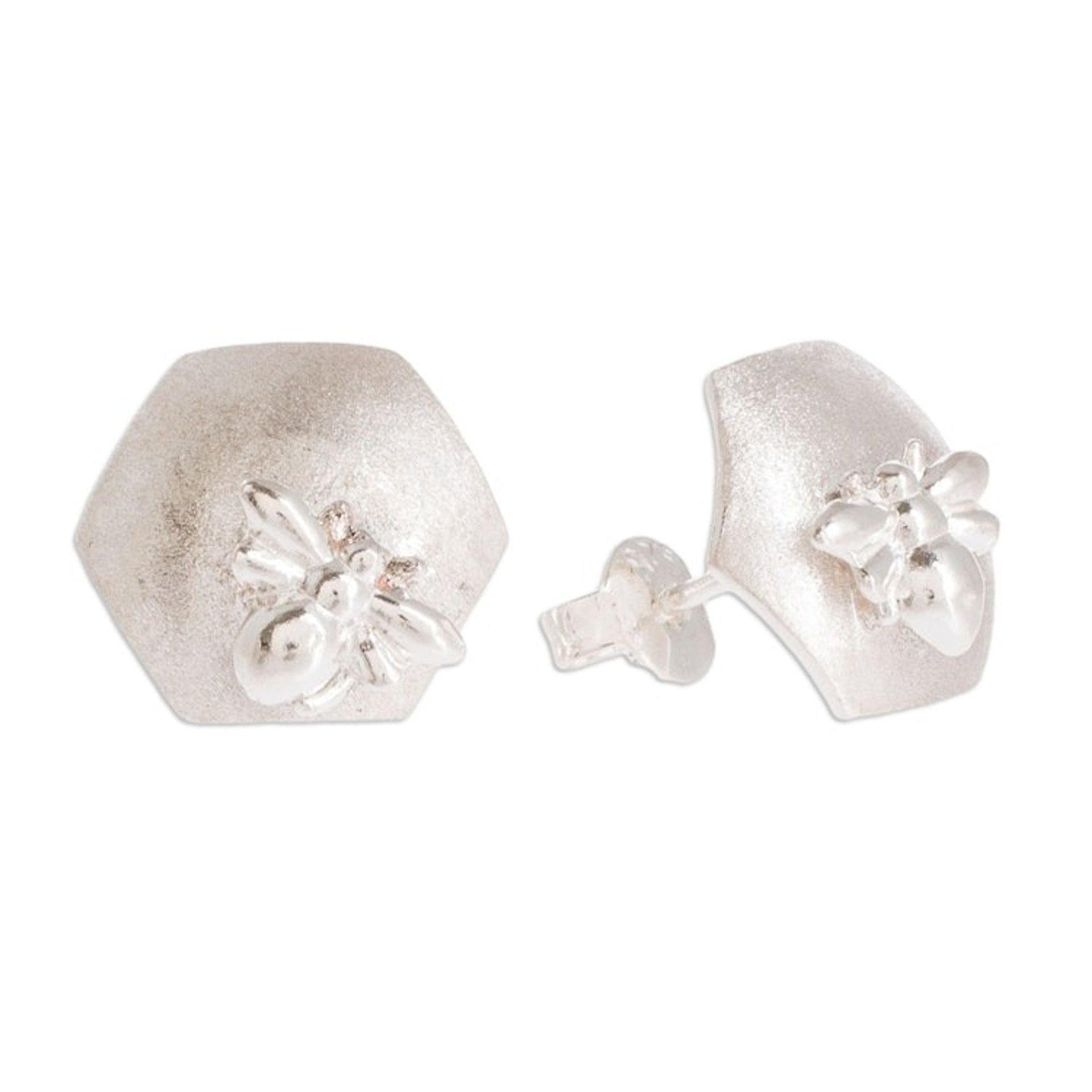 925 Sterling Silver Button Earrings from Costa Rica 'Sweet Little Bee'