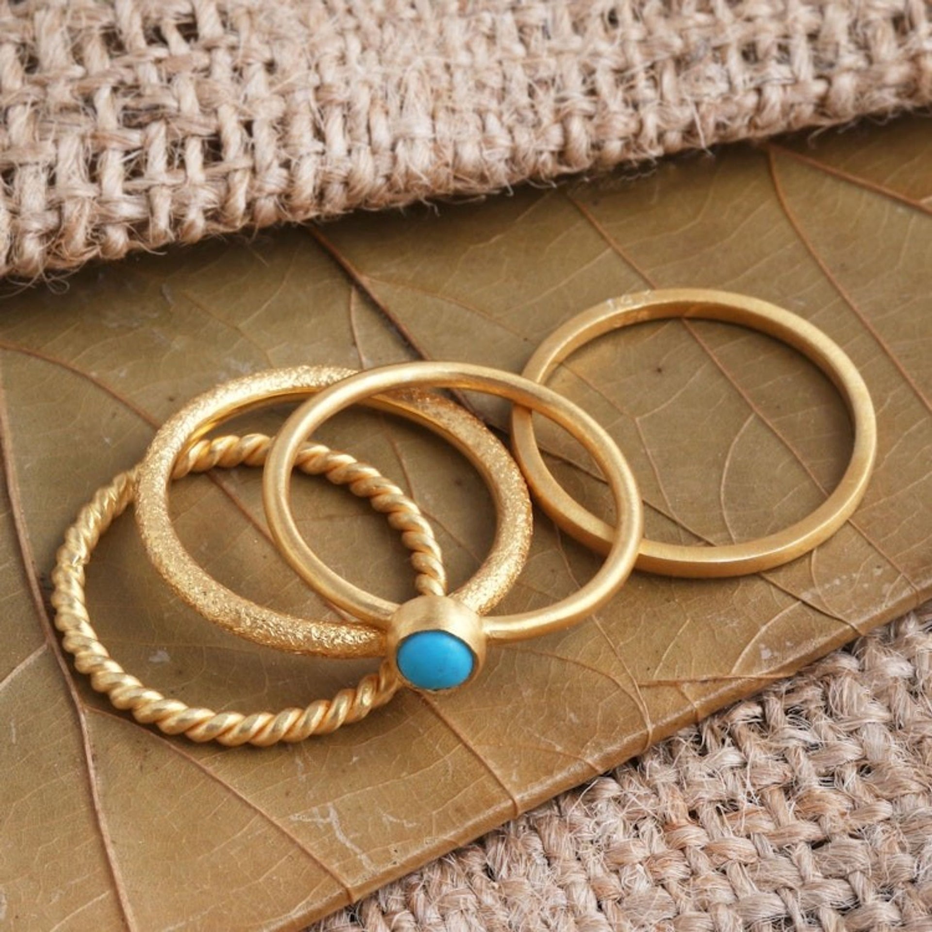 14k Gold Plated Stacking Rings set of 4 'Align'