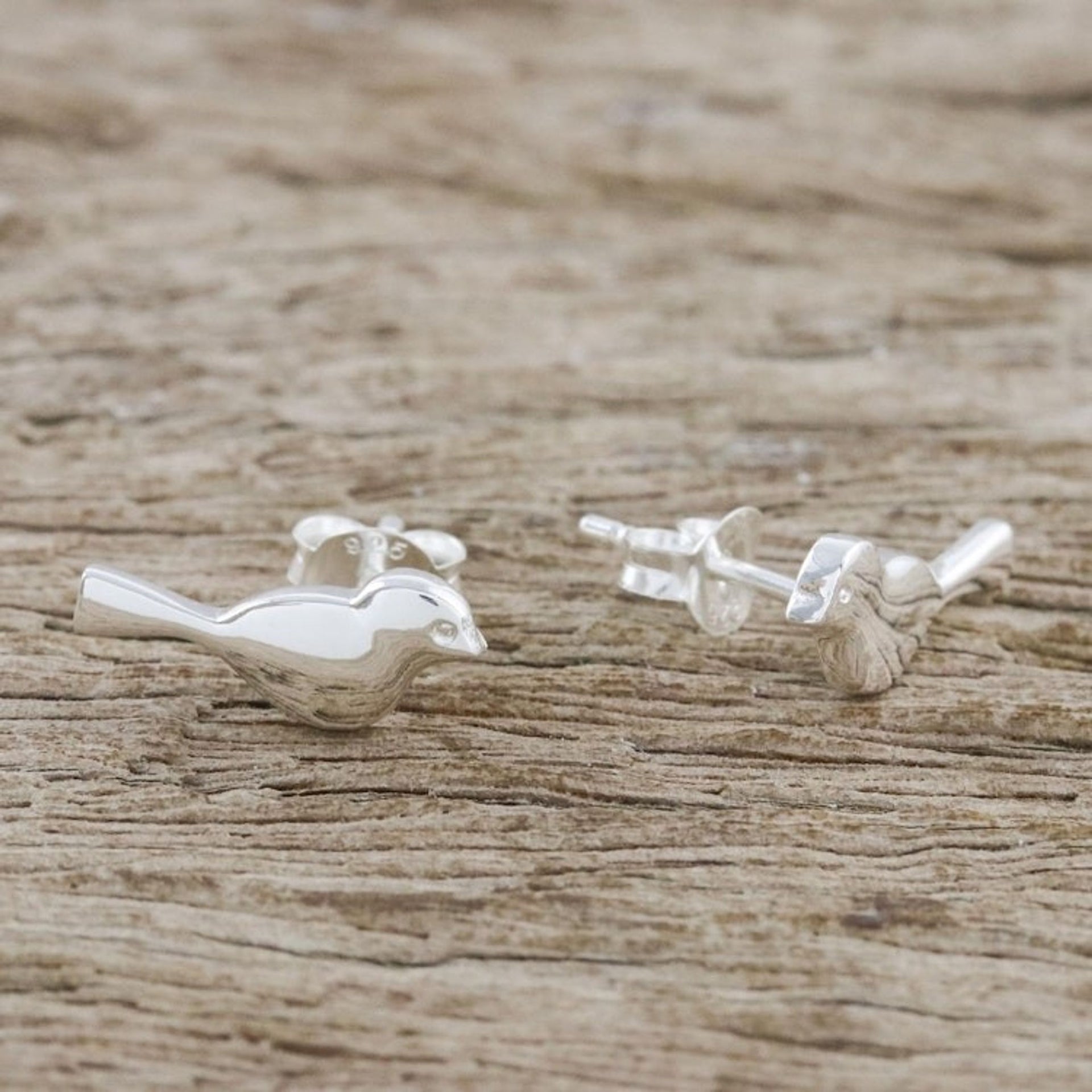 Bird-Shaped Sterling Silver Stud Earrings from Thailand 'Dainty Birds'