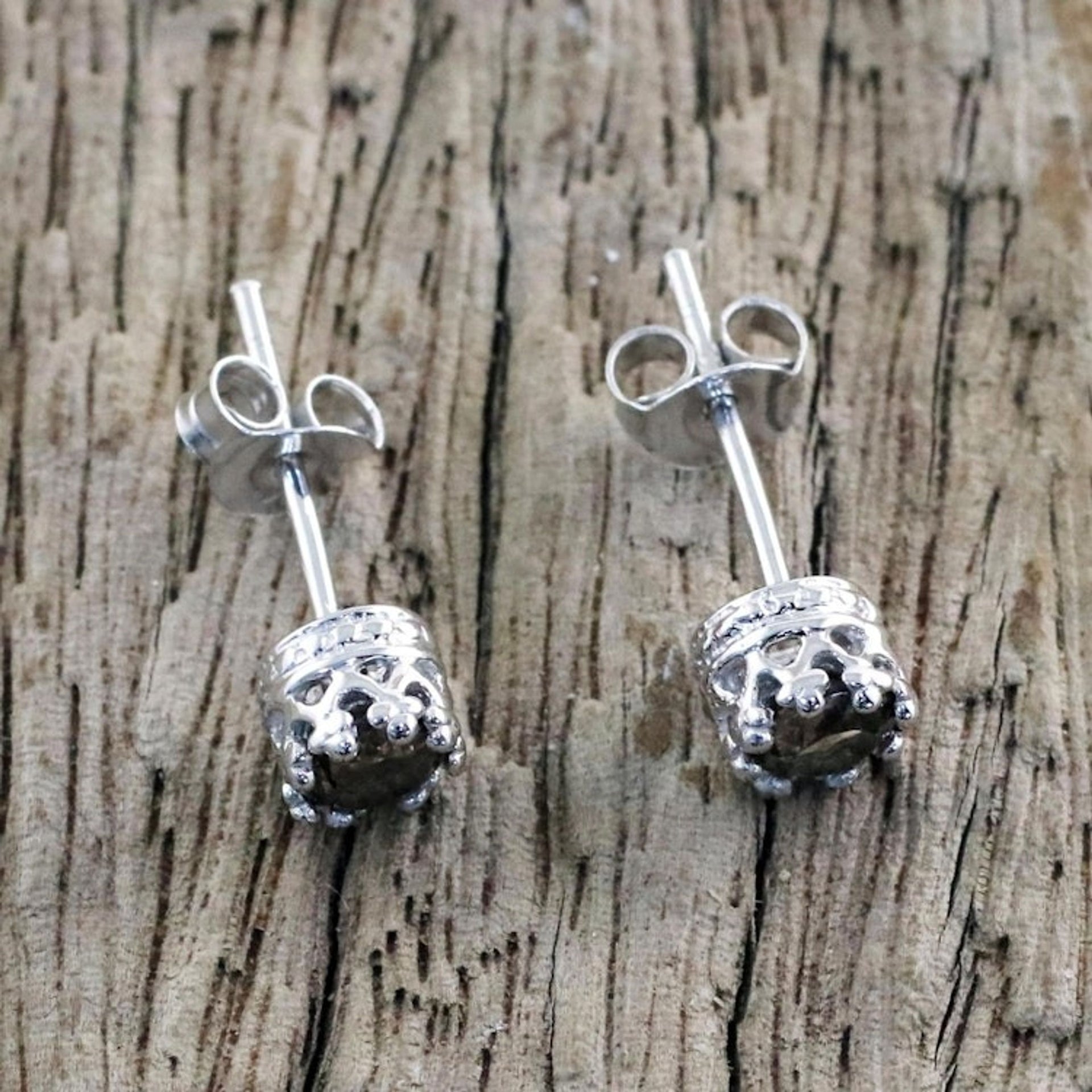 Rhodium Plated Smoky Quartz Stud Earrings from Thailand 'Brilliant Splendor'