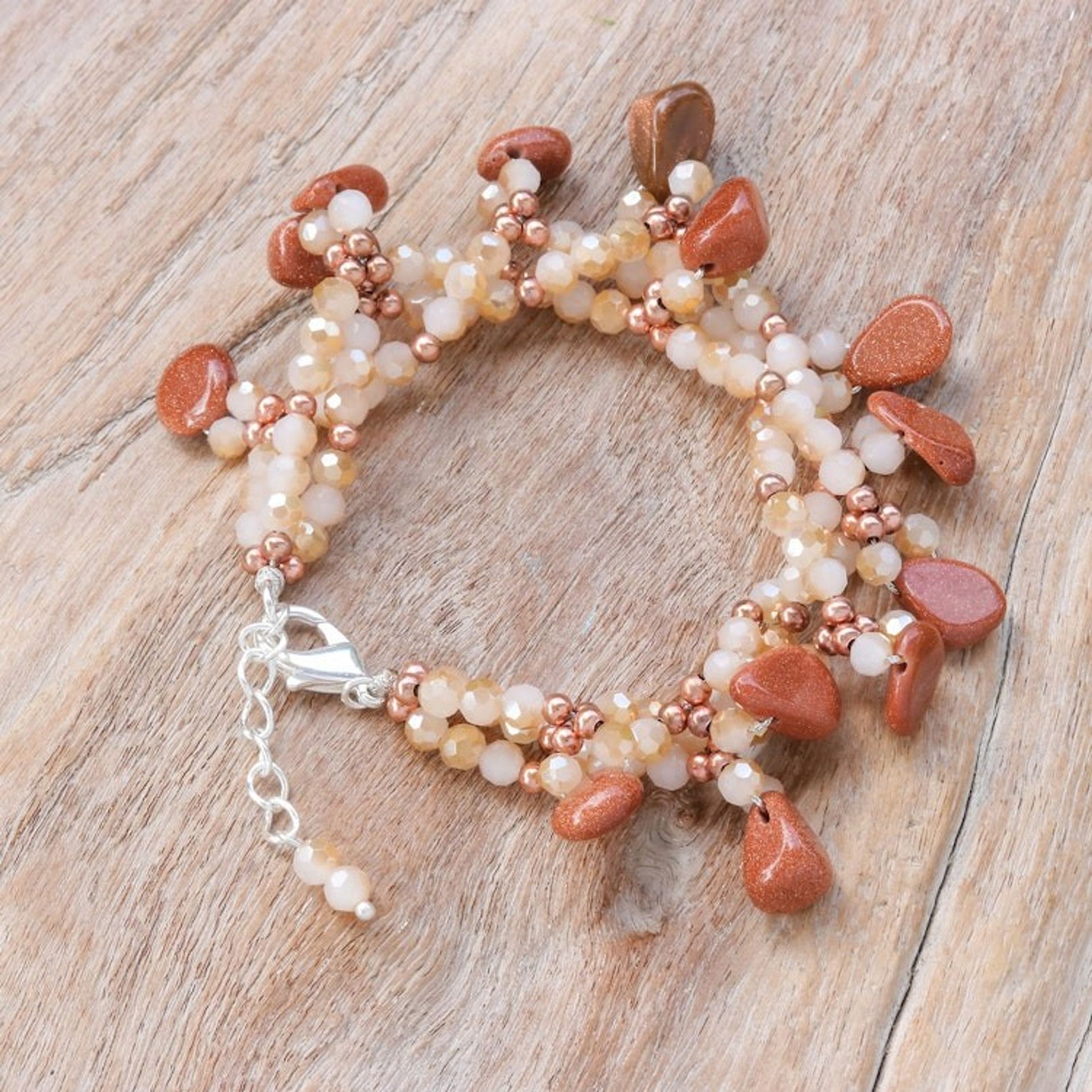 Goldstone Beaded Bracelet with Silver-Plated Extender 'Wonderful Orange'