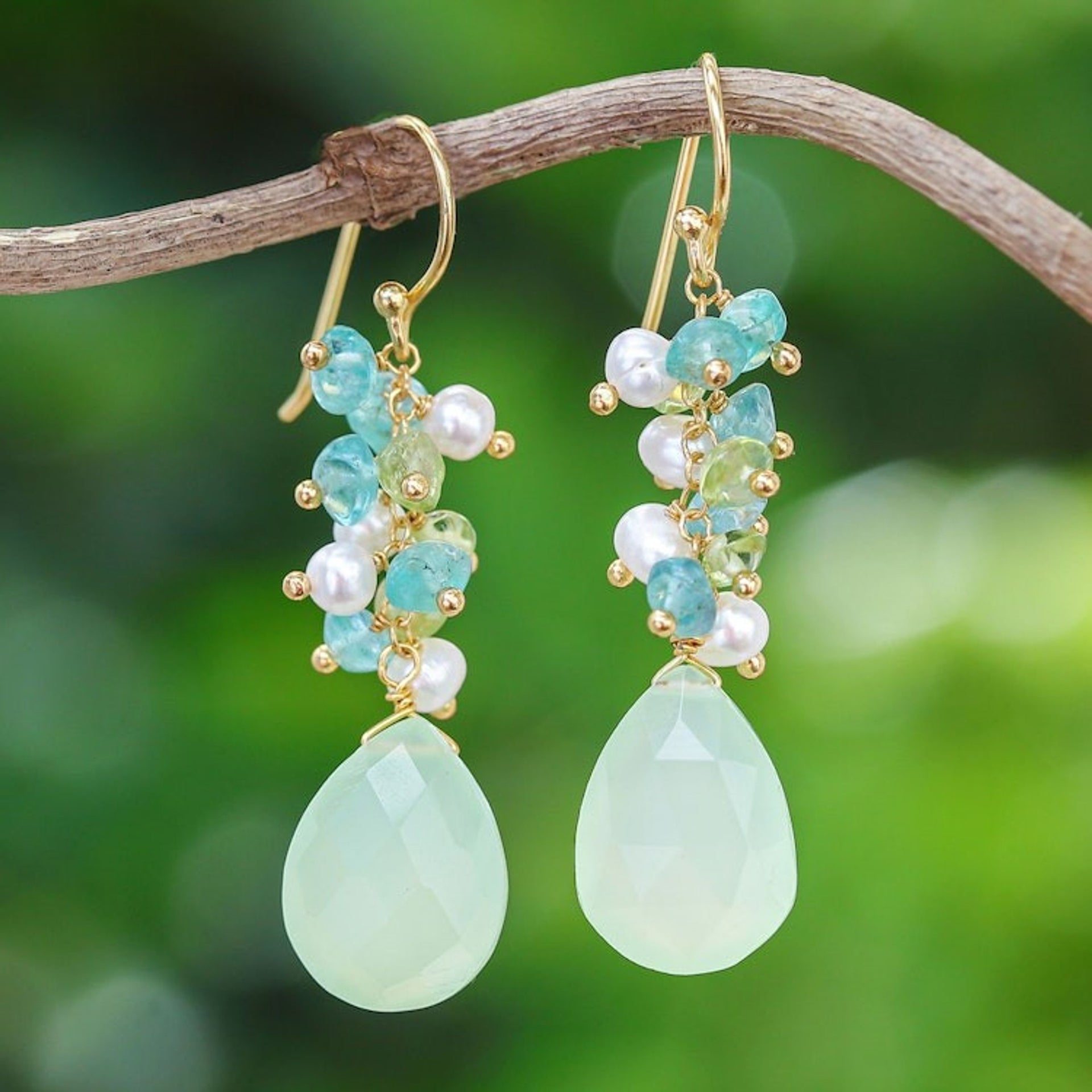 18k Gold-Plated Multi-Gemstone Dangle Earrings from Thailand 'Paradise Blooming'