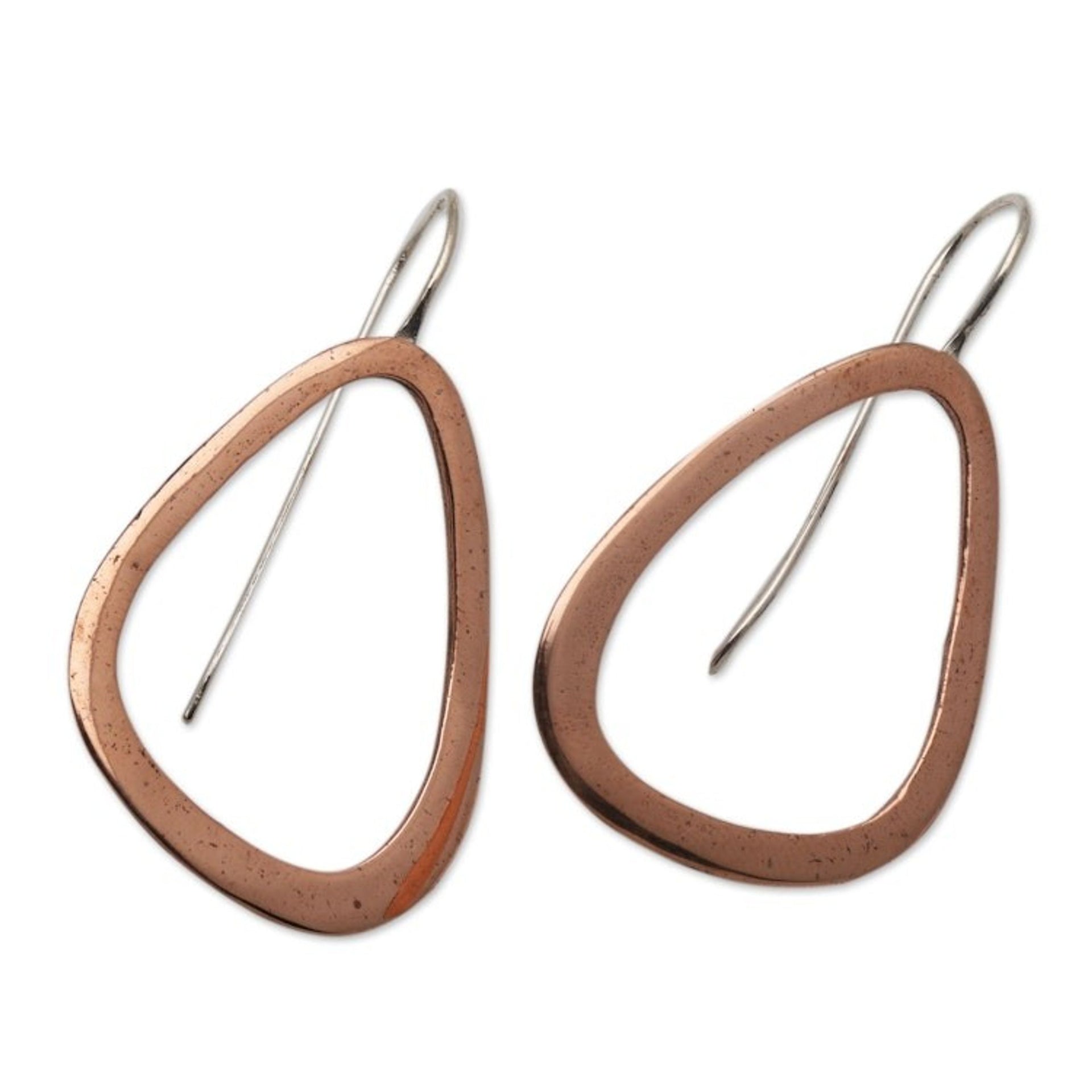 Abstract Copper Drop Earrings with Sterling Silver Hooks 'Delightful Abstraction'