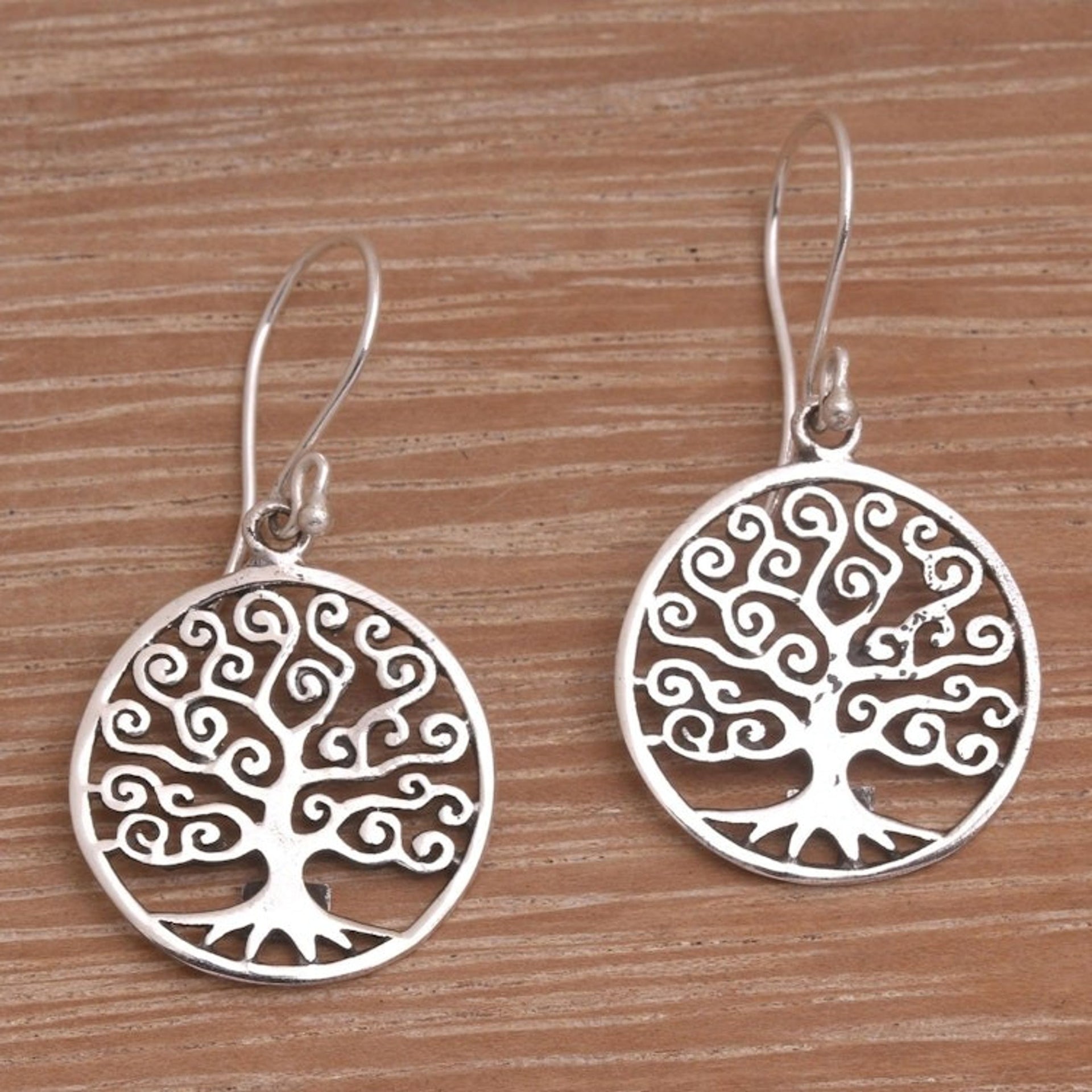 Round Sterling Silver Dreamy Growing Trees Dangle Earrings 'Tree of Dreams'