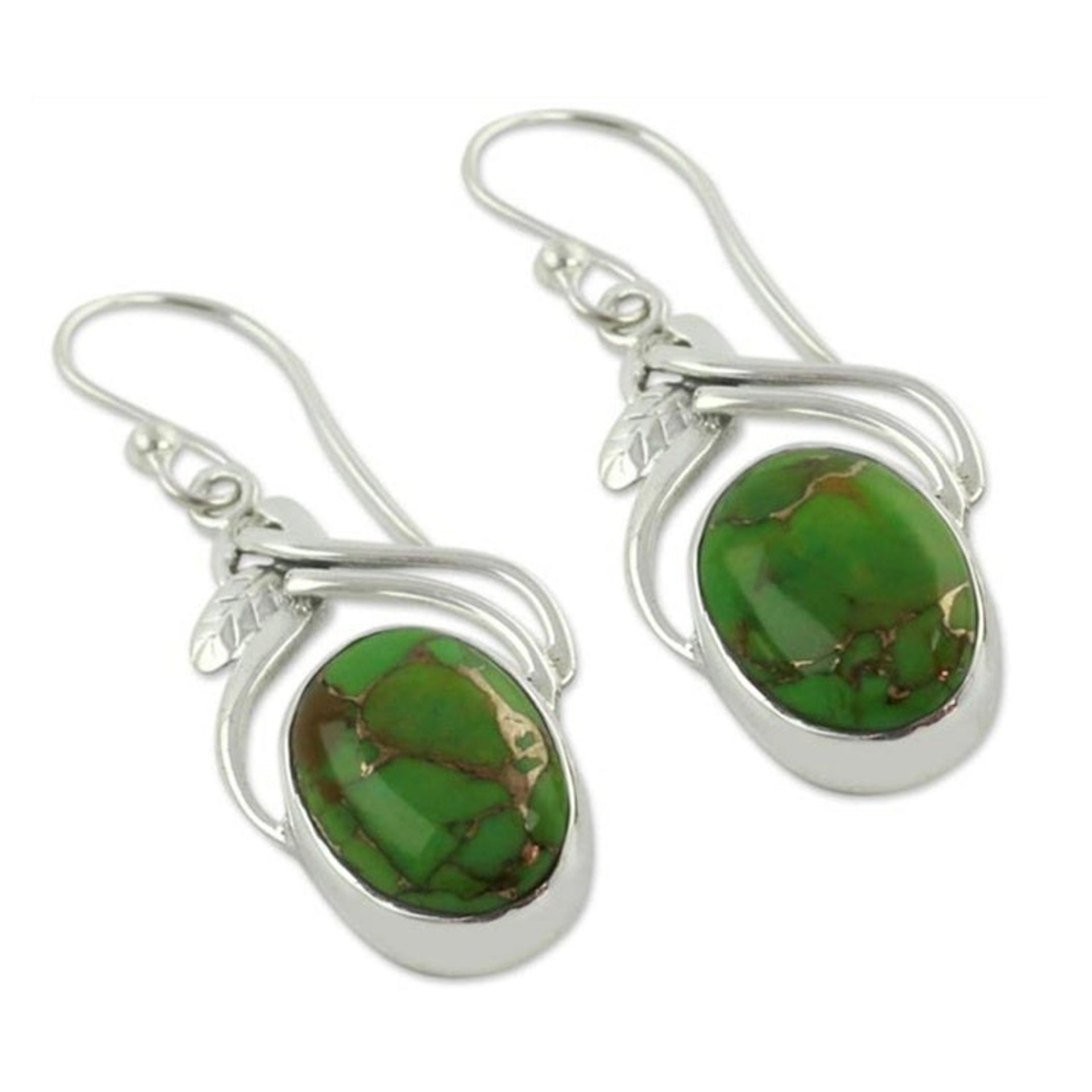 Handcrafted Sterling Silver Earrings from India 'Green Dew'