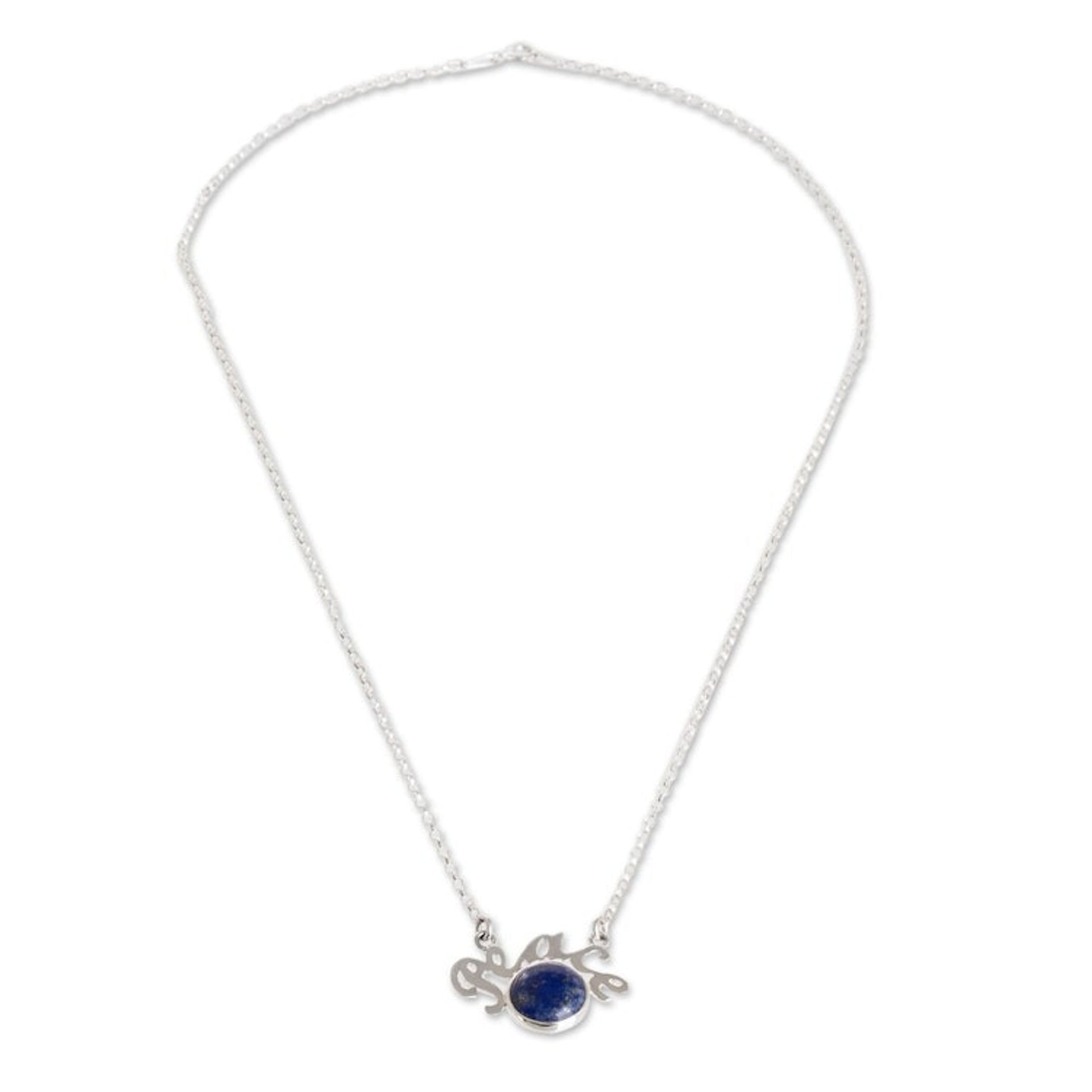 Sterling Silver Lapis Lazuli World Peace Theme Necklace 'World of Peace'