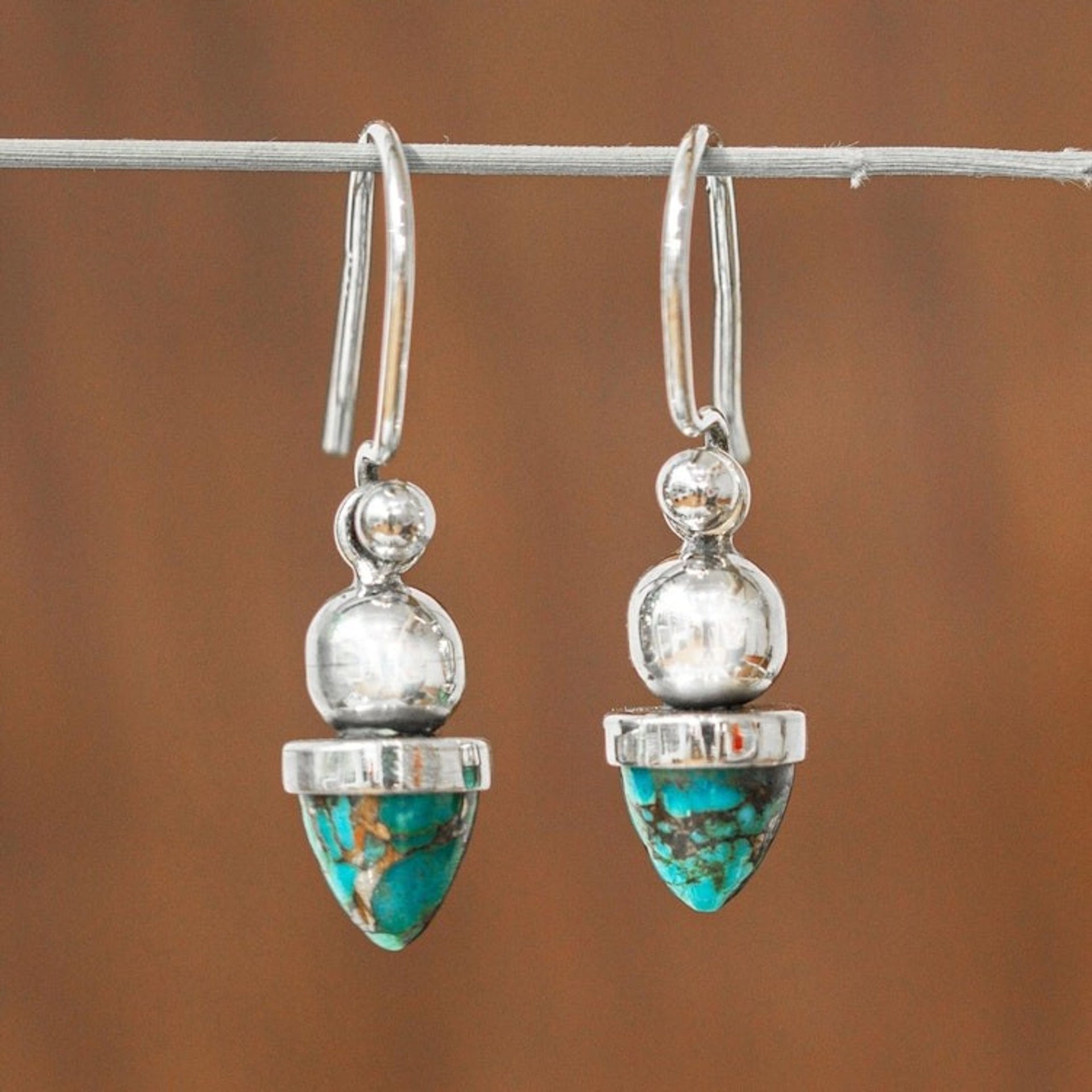 Pendulum-Shaped Taxco Dangle Earrings from Mexico 'Blue And Golden Pendulums'